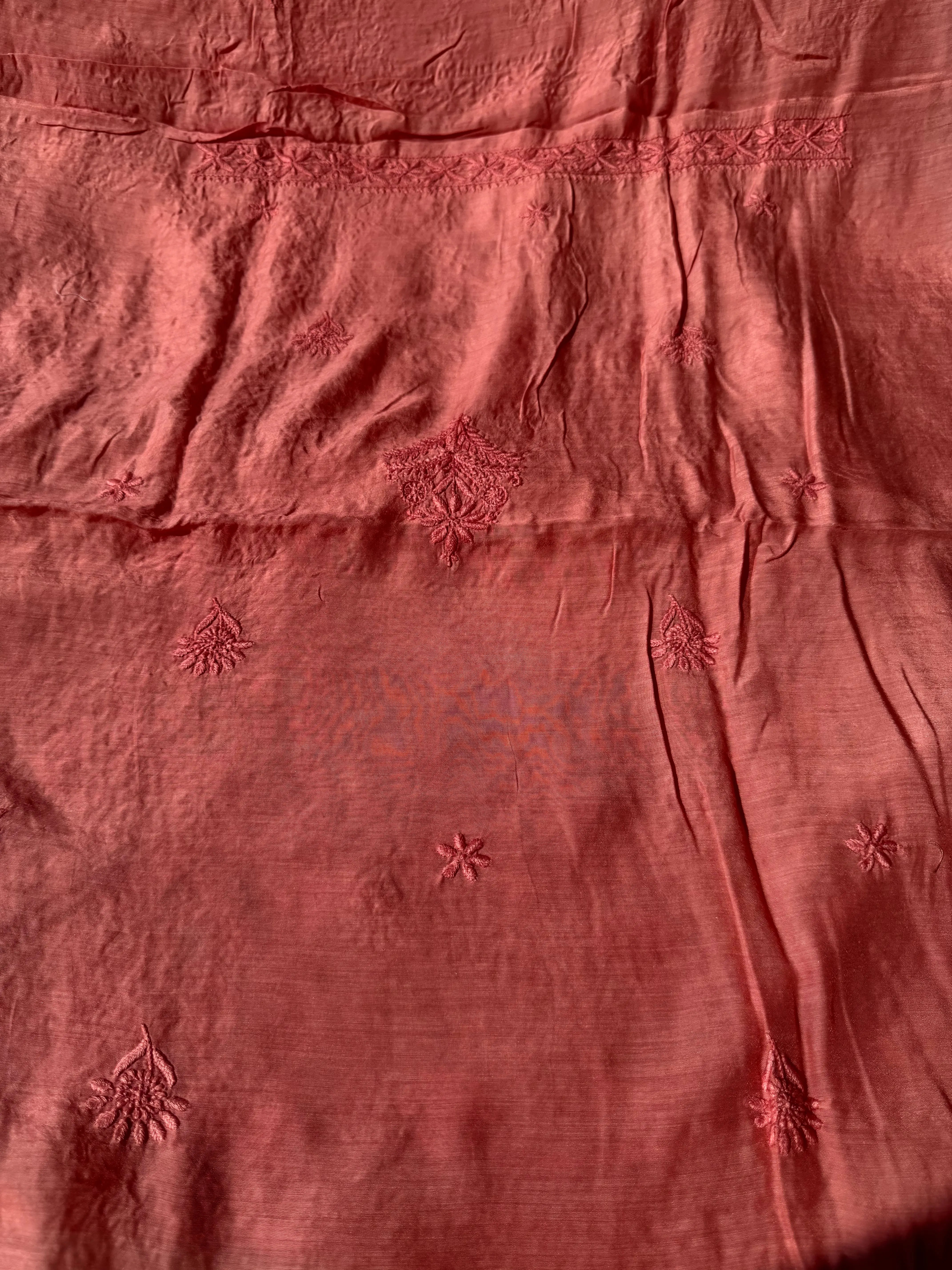 Pure Muslin kurti Length - Rosewood ARIAA CHIKANKARI 