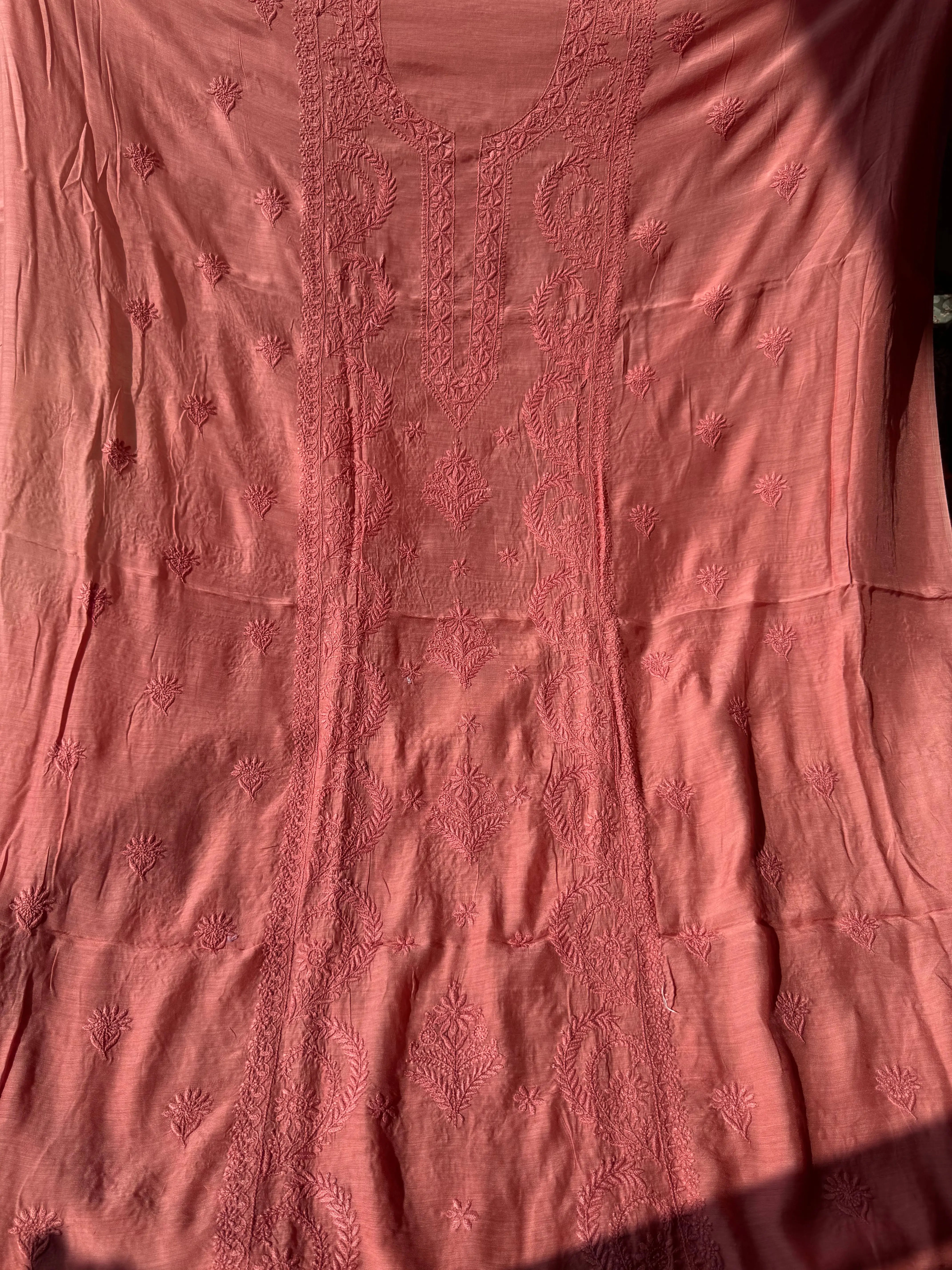 Pure Muslin kurti Length - Rosewood ARIAA CHIKANKARI 