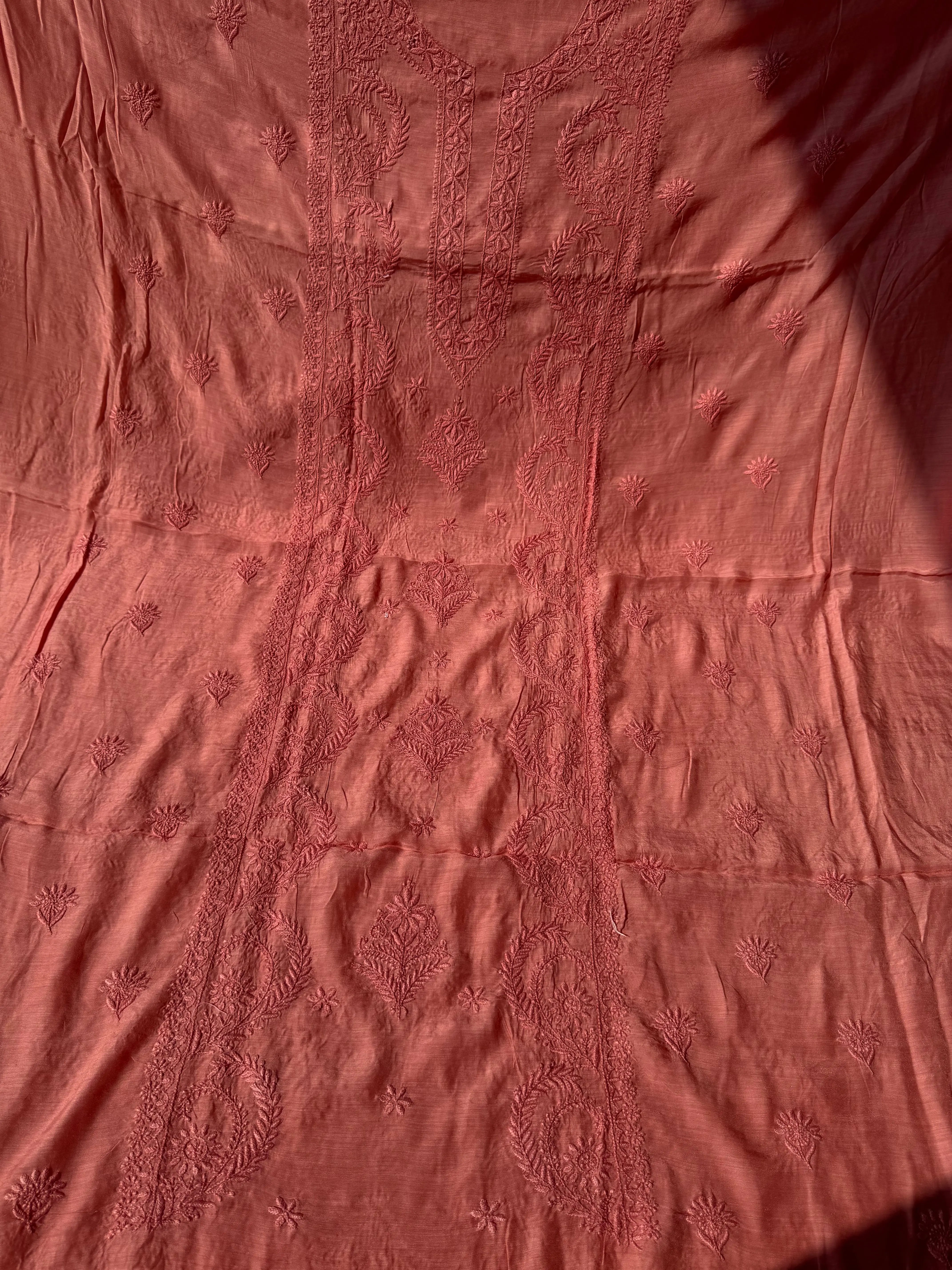 Pure Muslin kurti Length - Rosewood ARIAA CHIKANKARI 