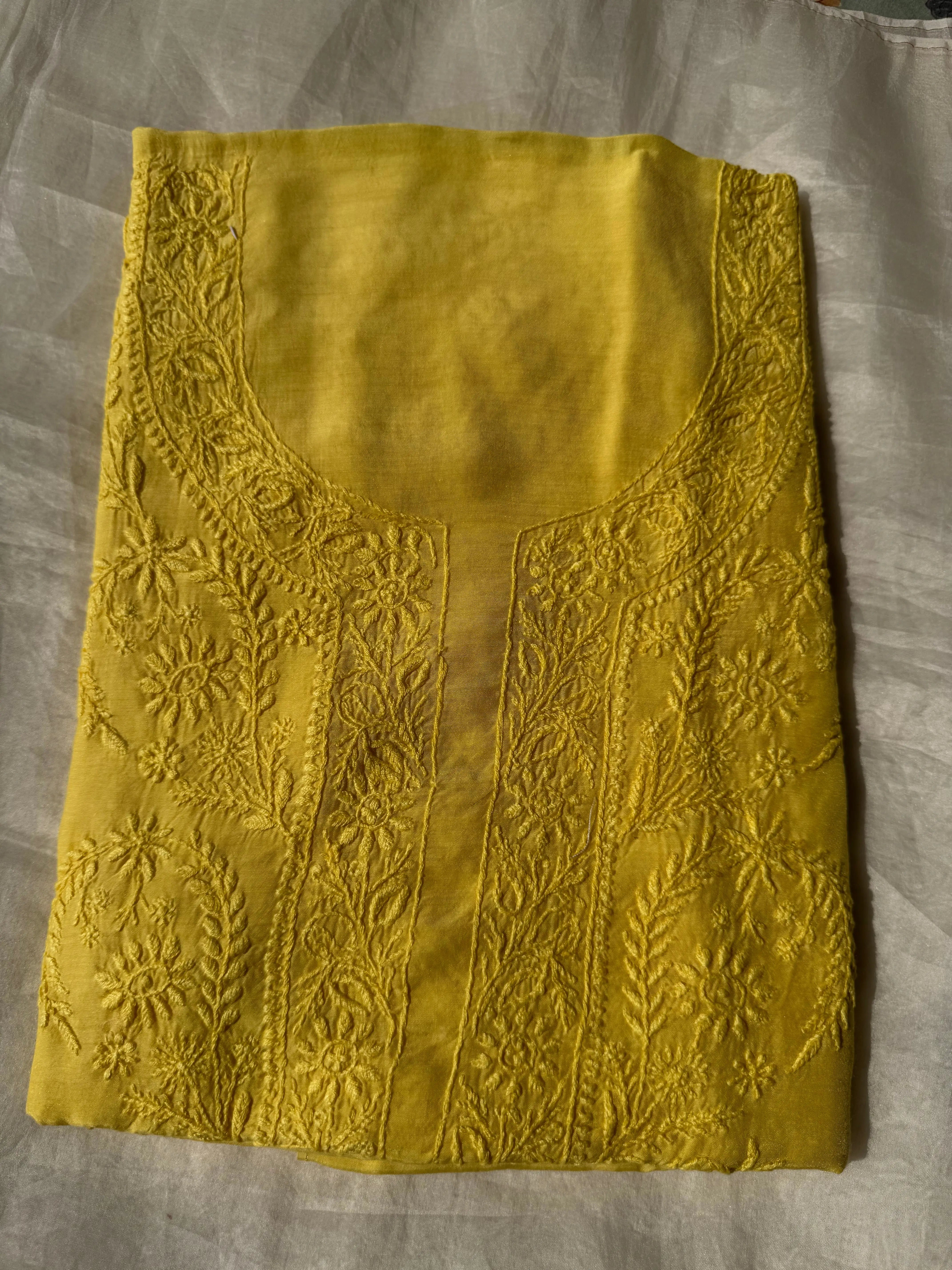 Pure Muslin kurti Length unstitched - Yellow ARIAA CHIKANKARI 