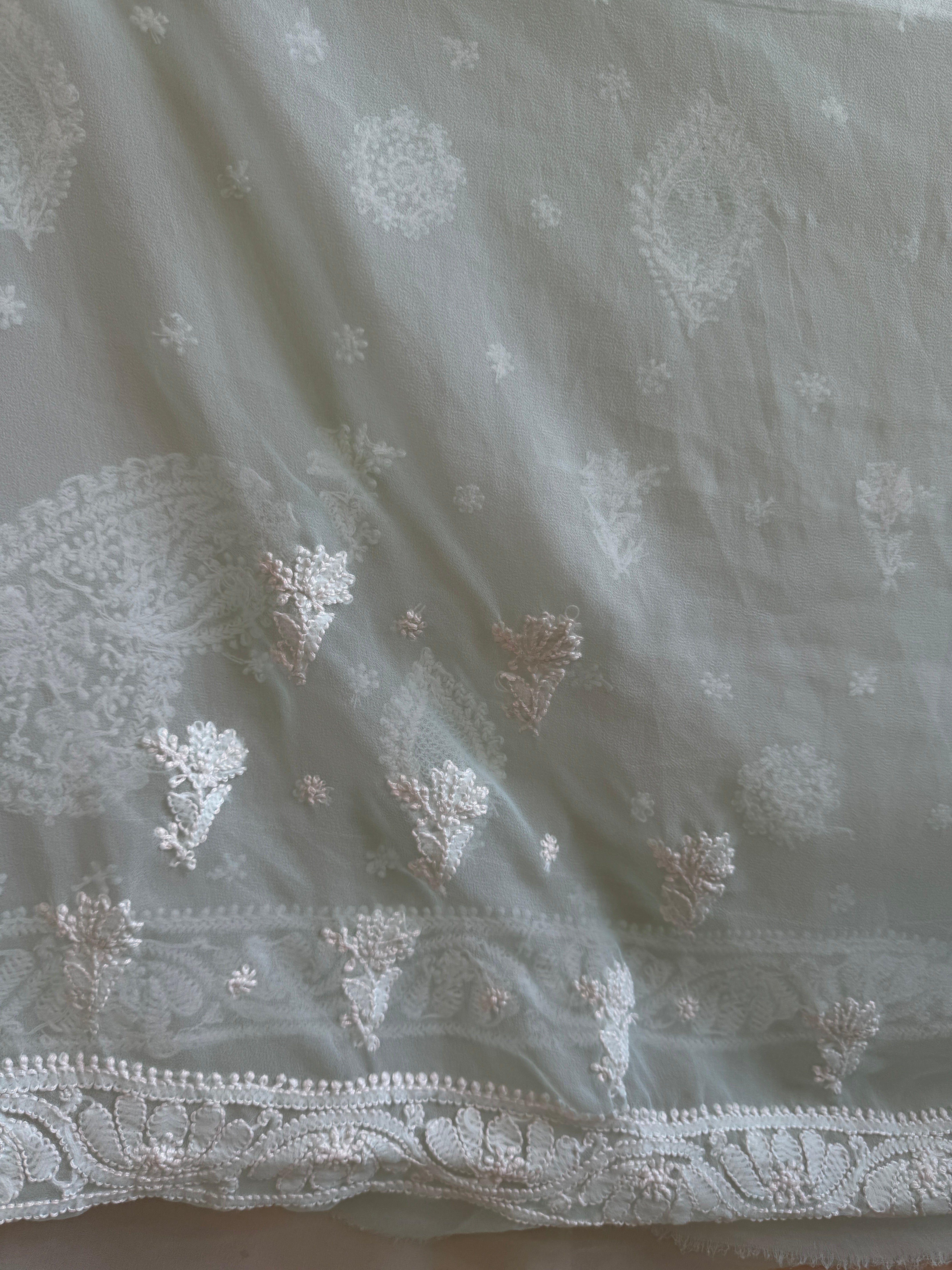 Georgette Chikankari saree in Green