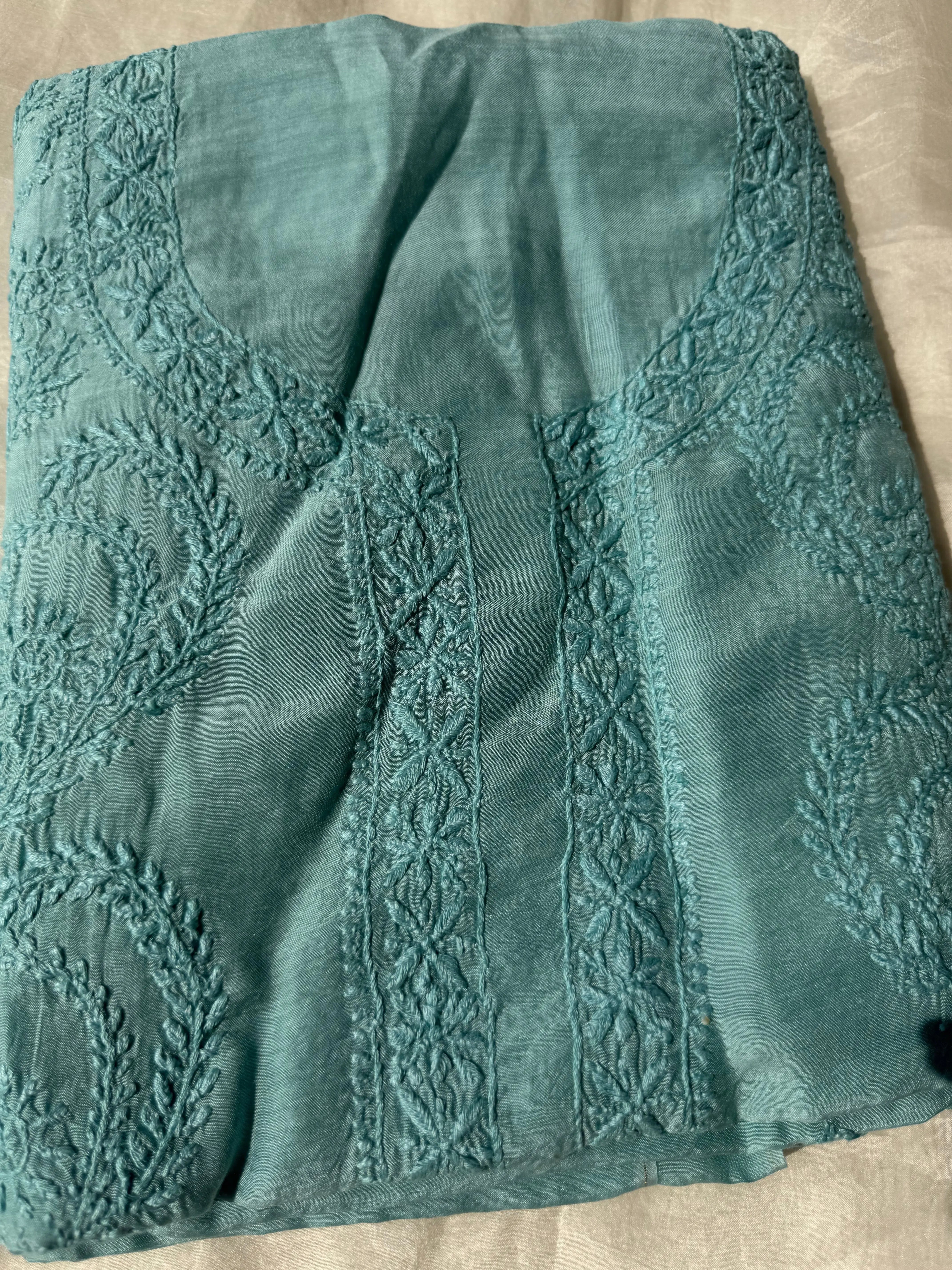 Pure Muslin kurti Length unstitched - Tiffnay Green ARIAA CHIKANKARI 