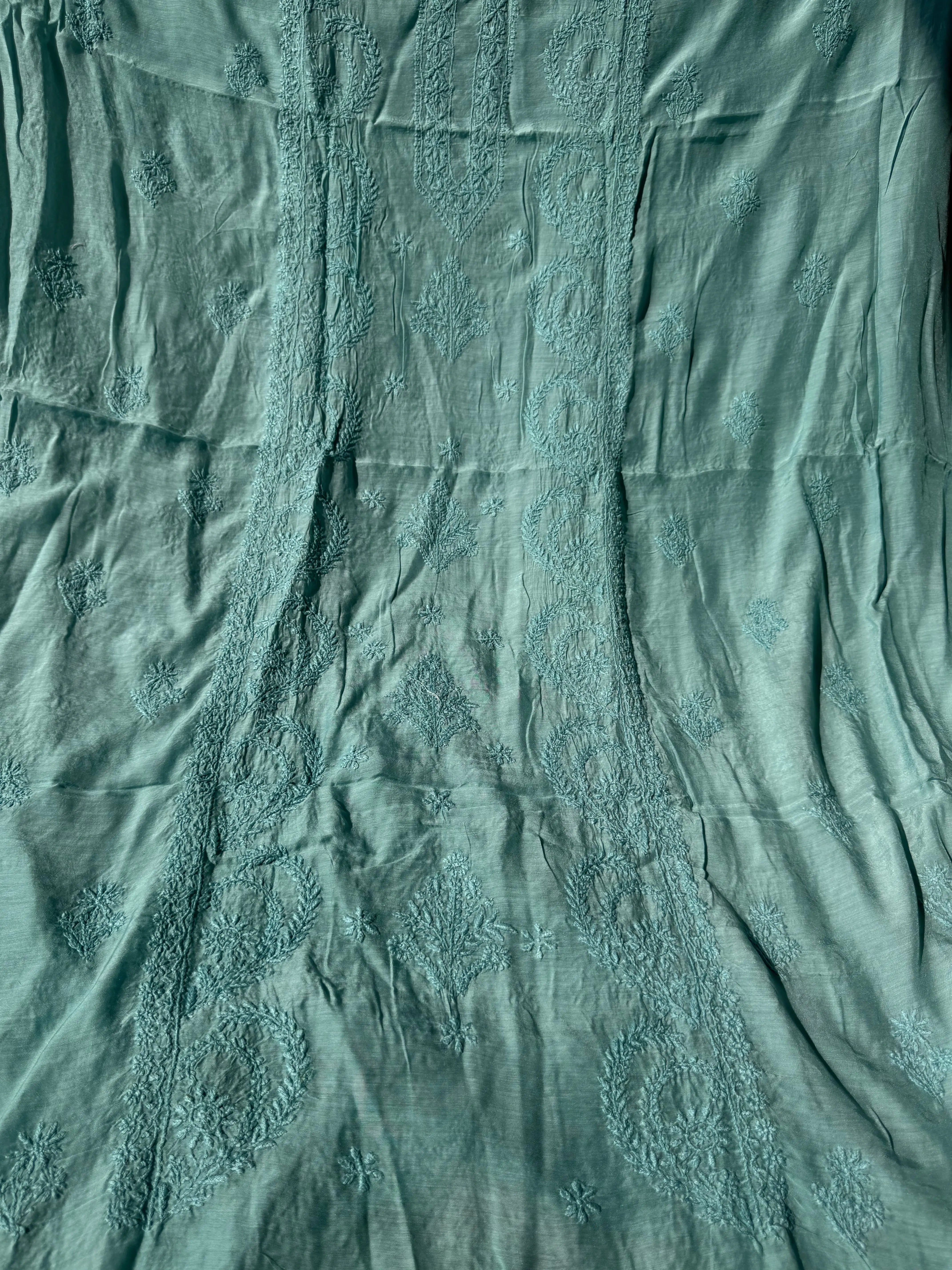 Pure Muslin kurti Length unstitched - Tiffnay Green ARIAA CHIKANKARI 