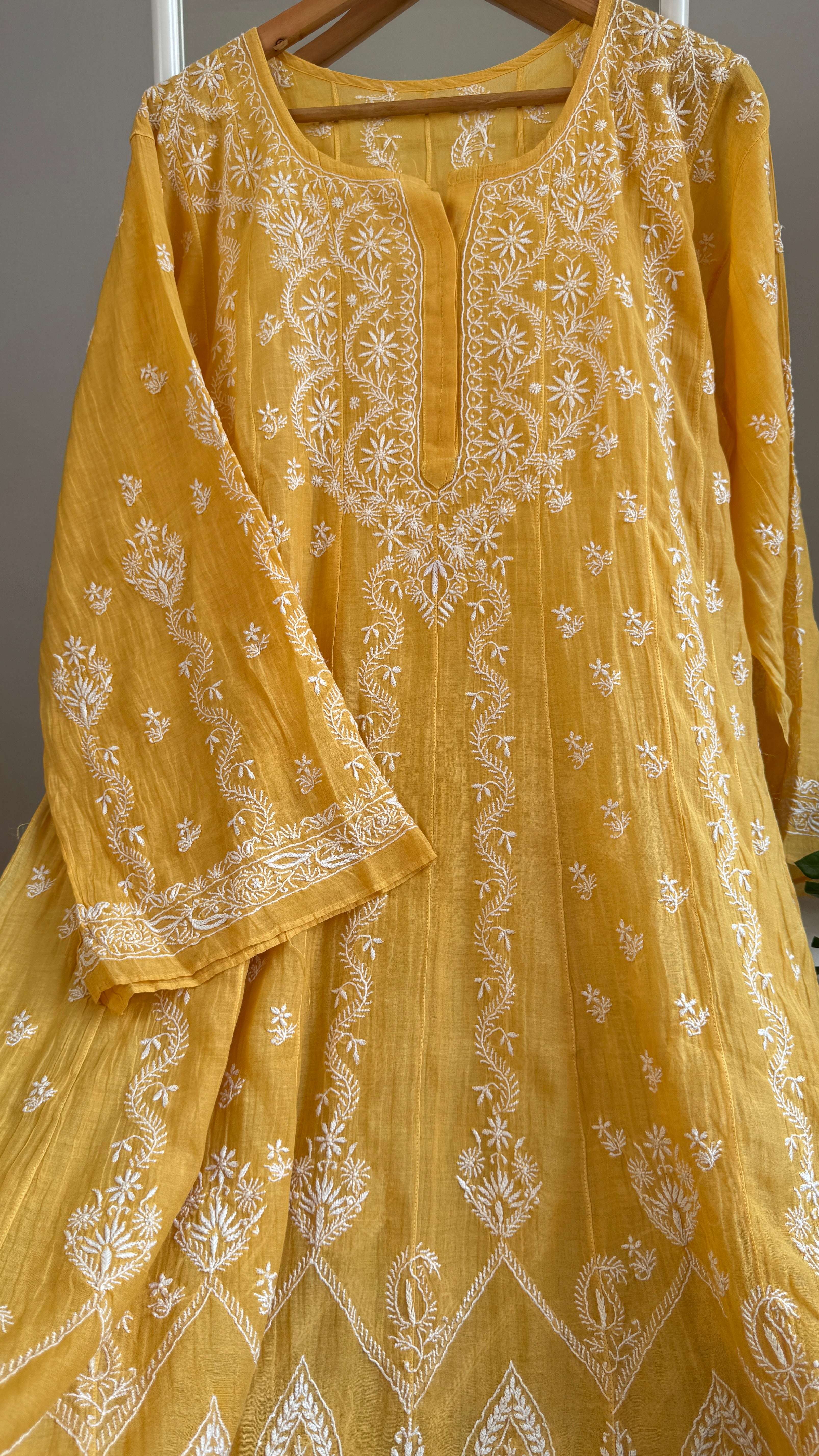 Mul Chanderi Semi-Stitched Anarkali - Yellow