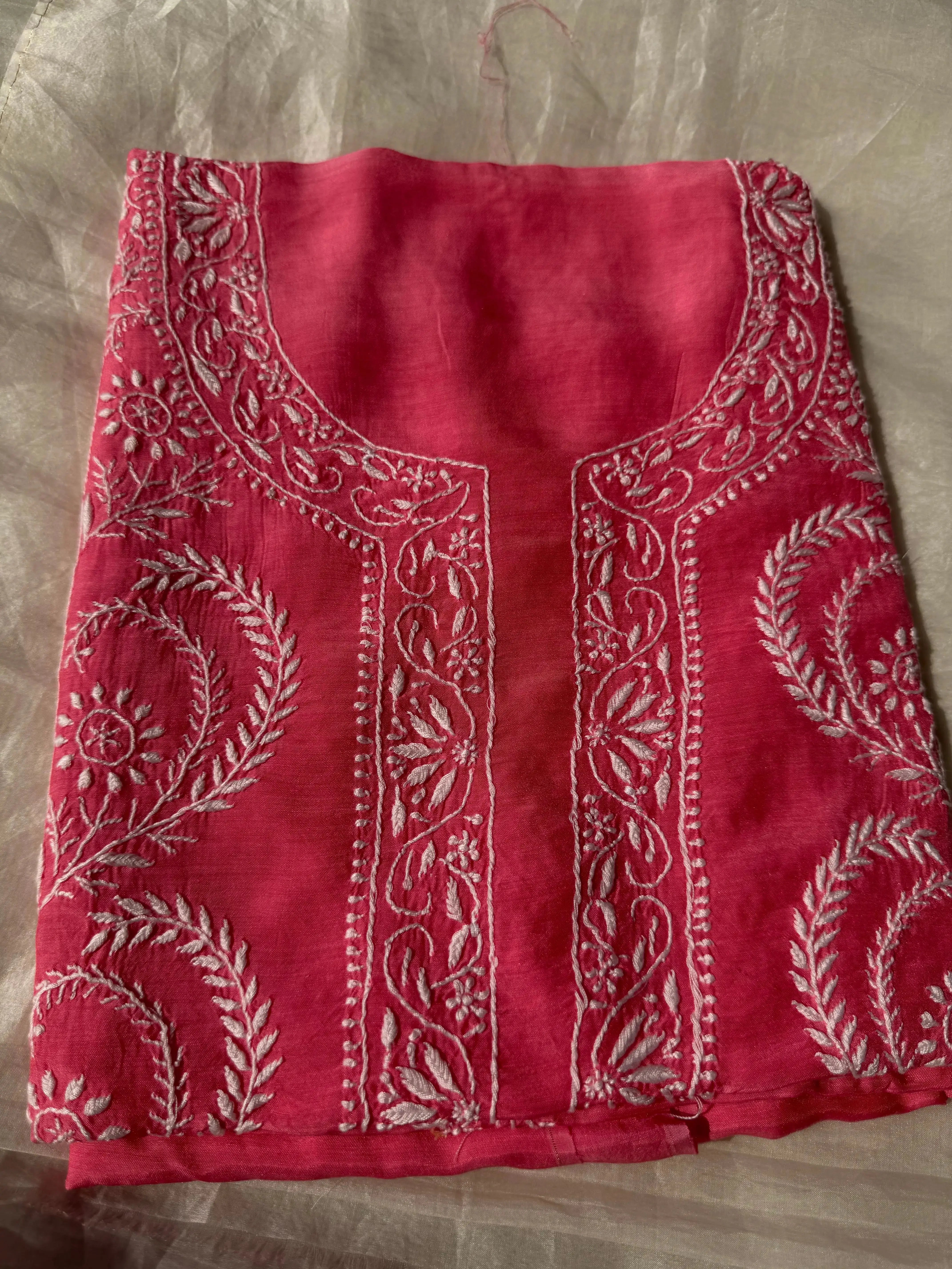 Pure Muslin kurti Length unstitched - Pink (Copy) ARIAA CHIKANKARI 