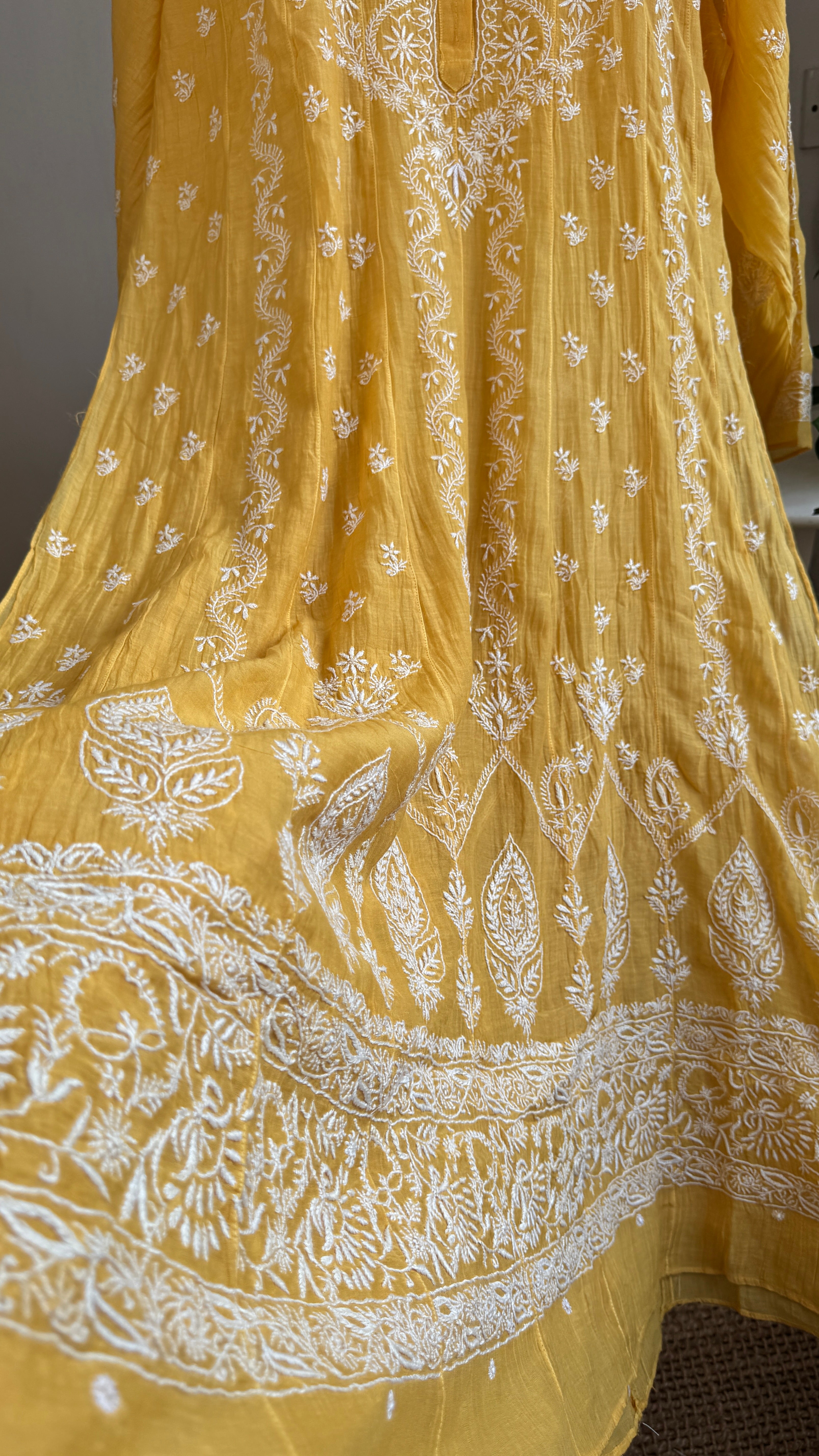 Mul Chanderi Semi-Stitched Anarkali - Yellow