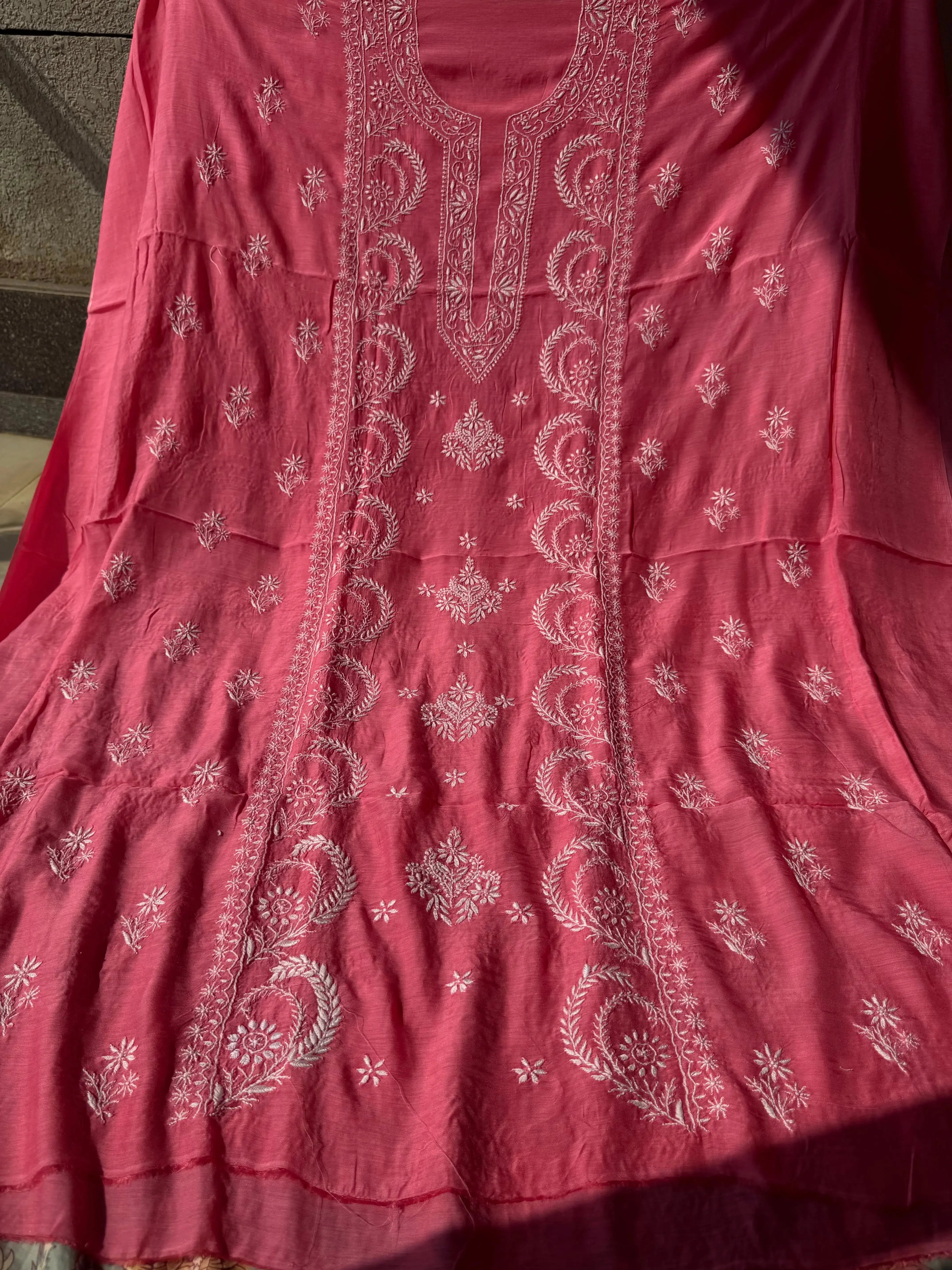 Pure Muslin kurti Length unstitched - Pink (Copy) ARIAA CHIKANKARI 