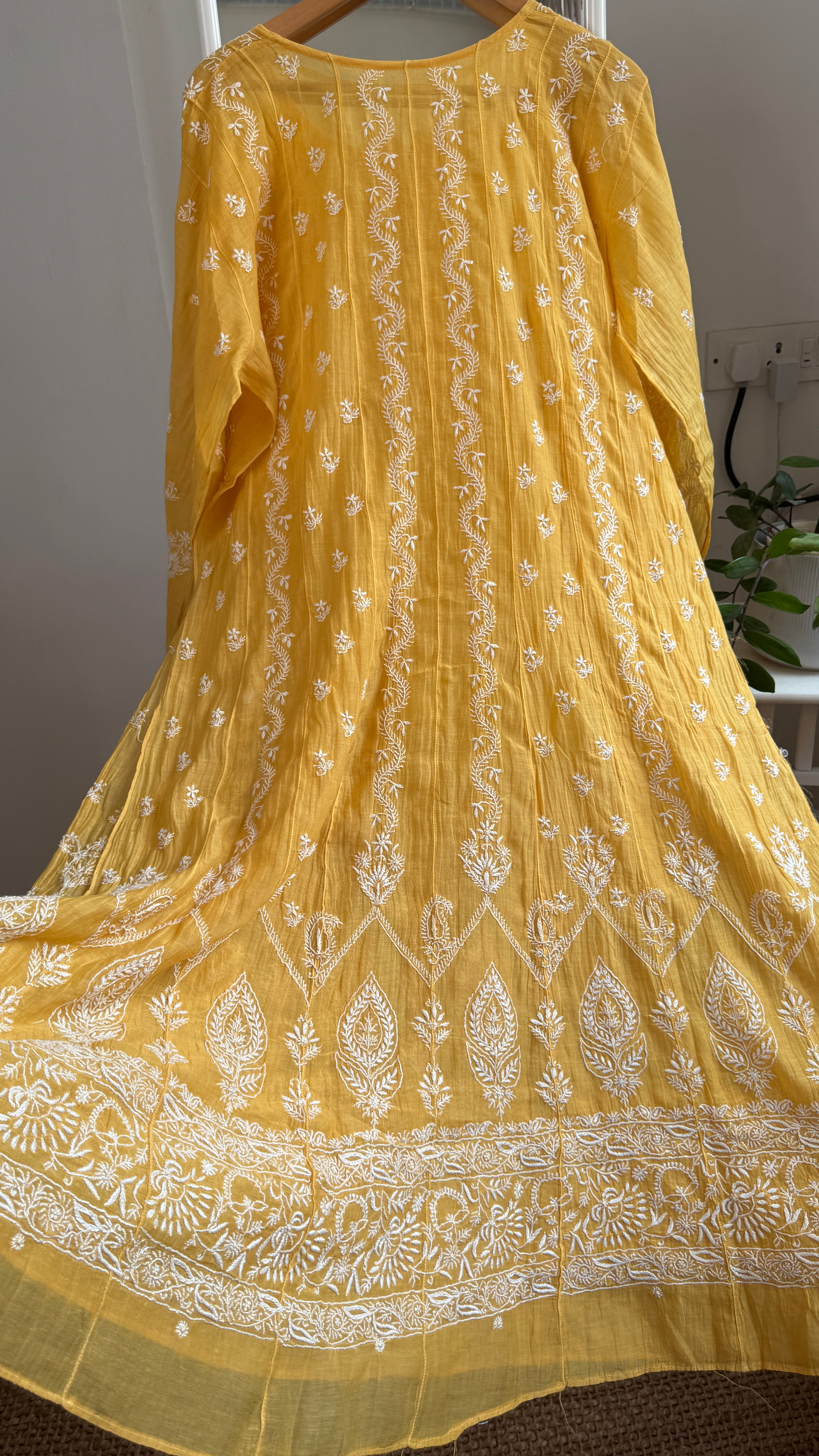 Mul Chanderi Semi-Stitched Anarkali - Yellow