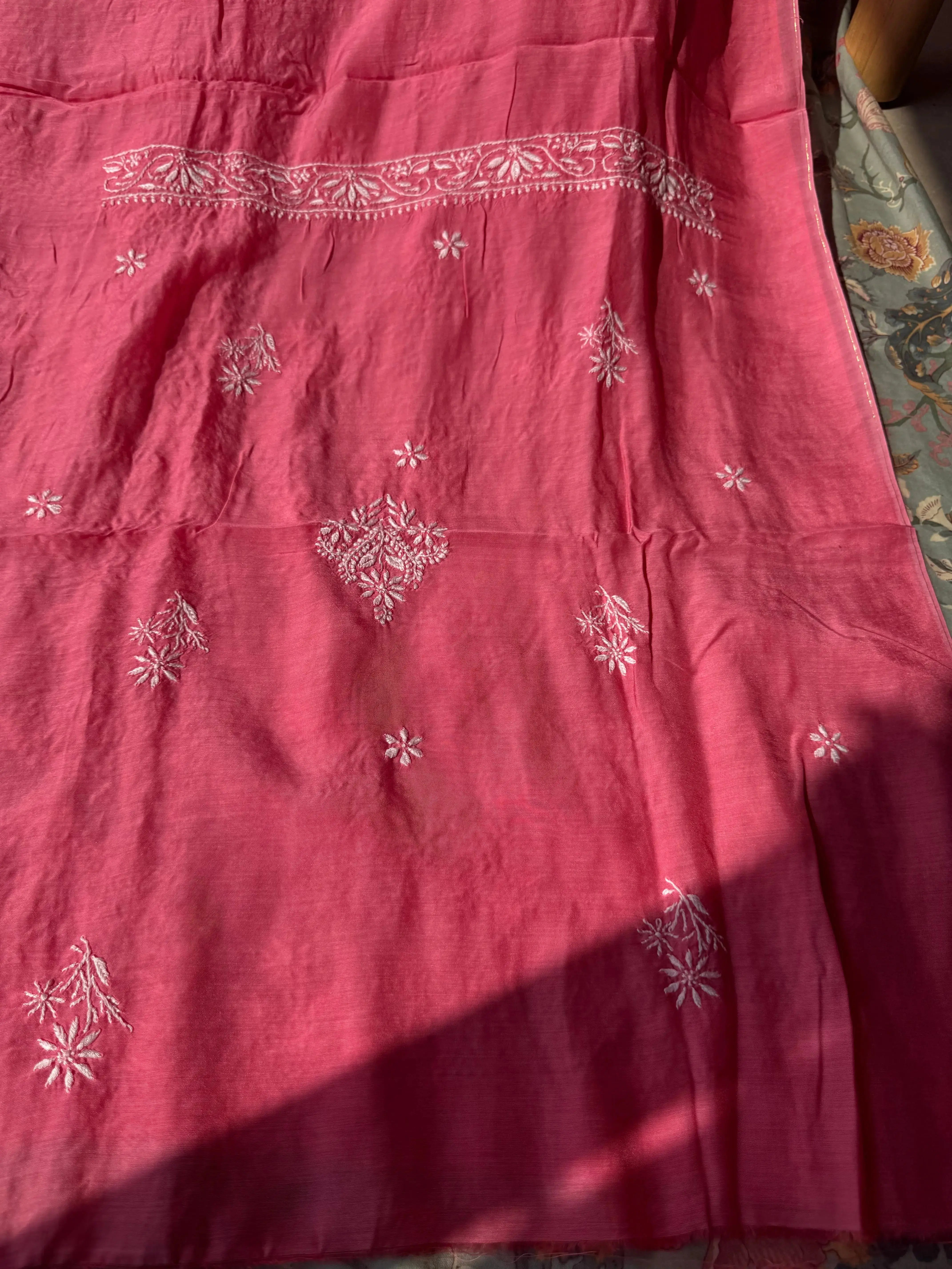Pure Muslin kurti Length unstitched - Pink (Copy) ARIAA CHIKANKARI 