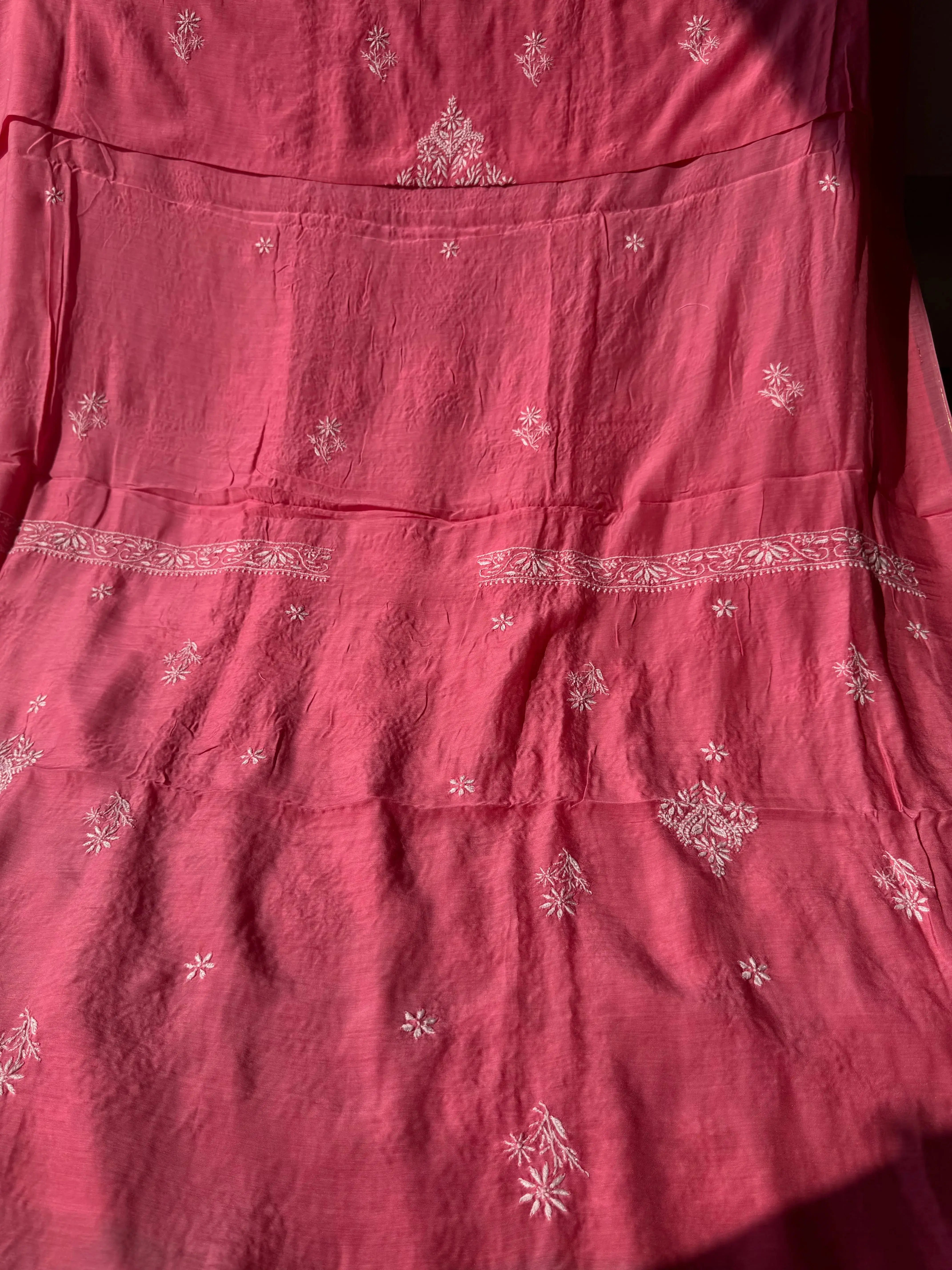 Pure Muslin kurti Length unstitched - Pink (Copy) ARIAA CHIKANKARI 