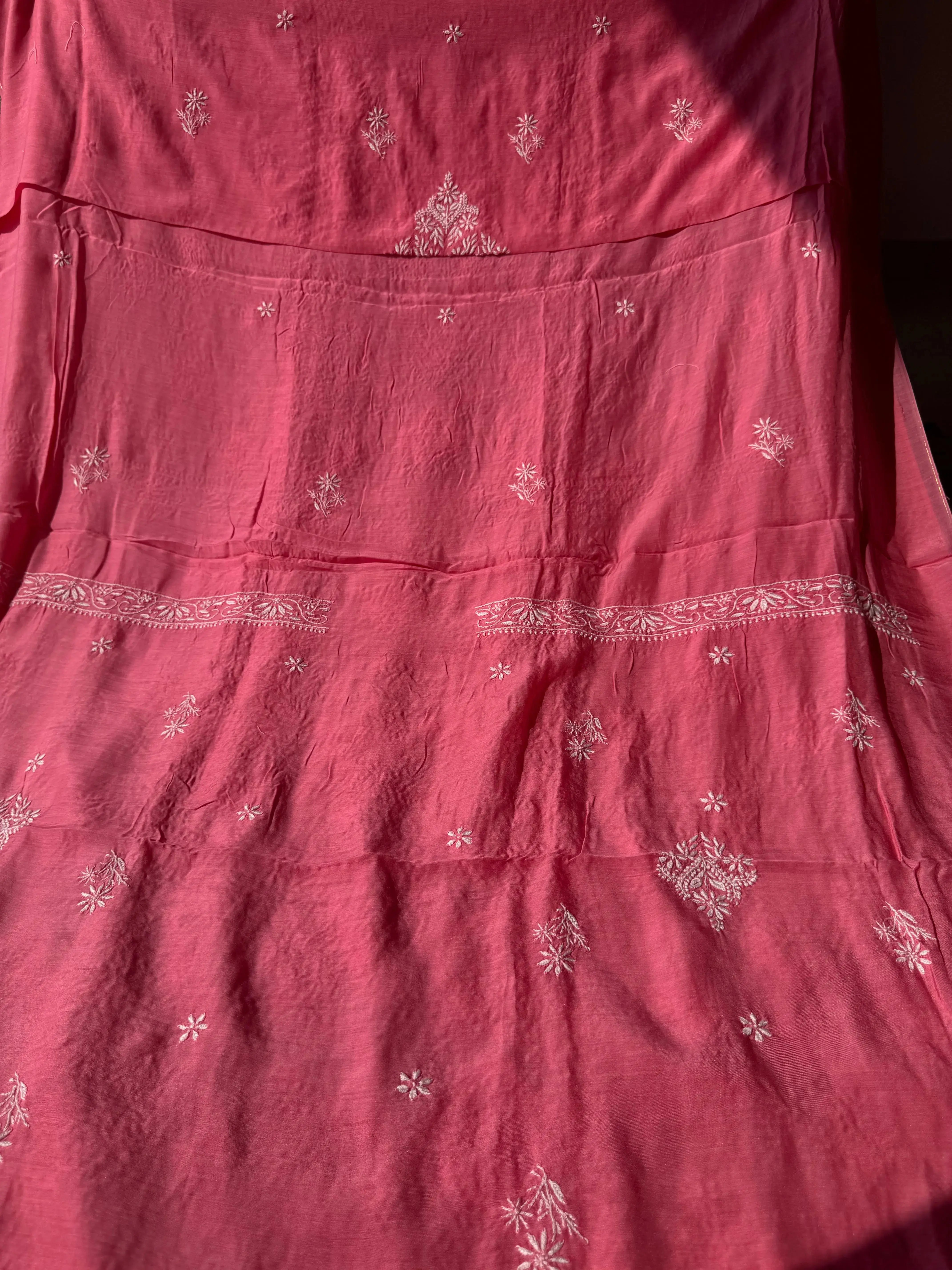 Pure Muslin kurti Length unstitched - Pink (Copy) ARIAA CHIKANKARI 