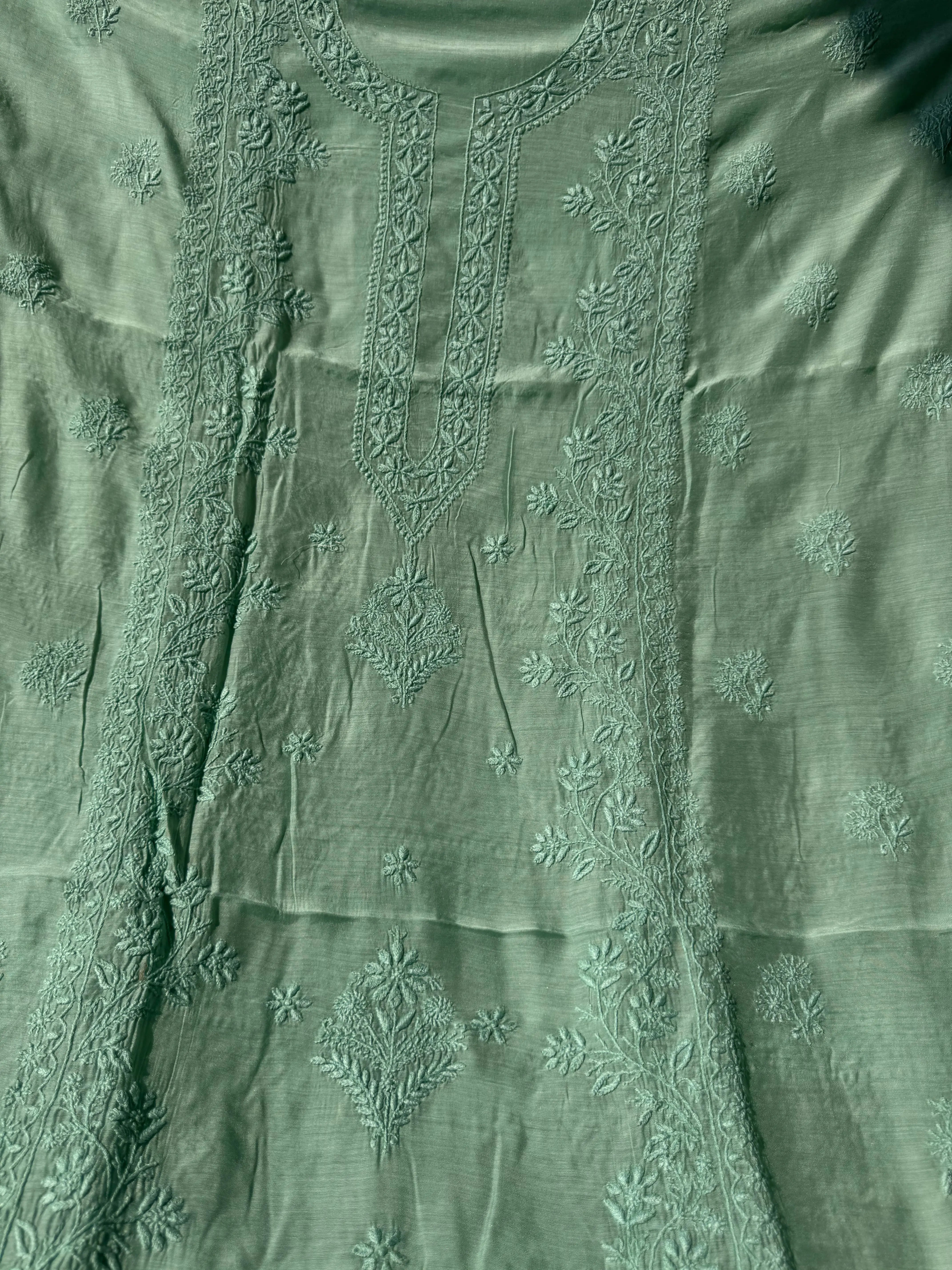Pure Muslin kurti Length unstitched - Green ARIAA CHIKANKARI 