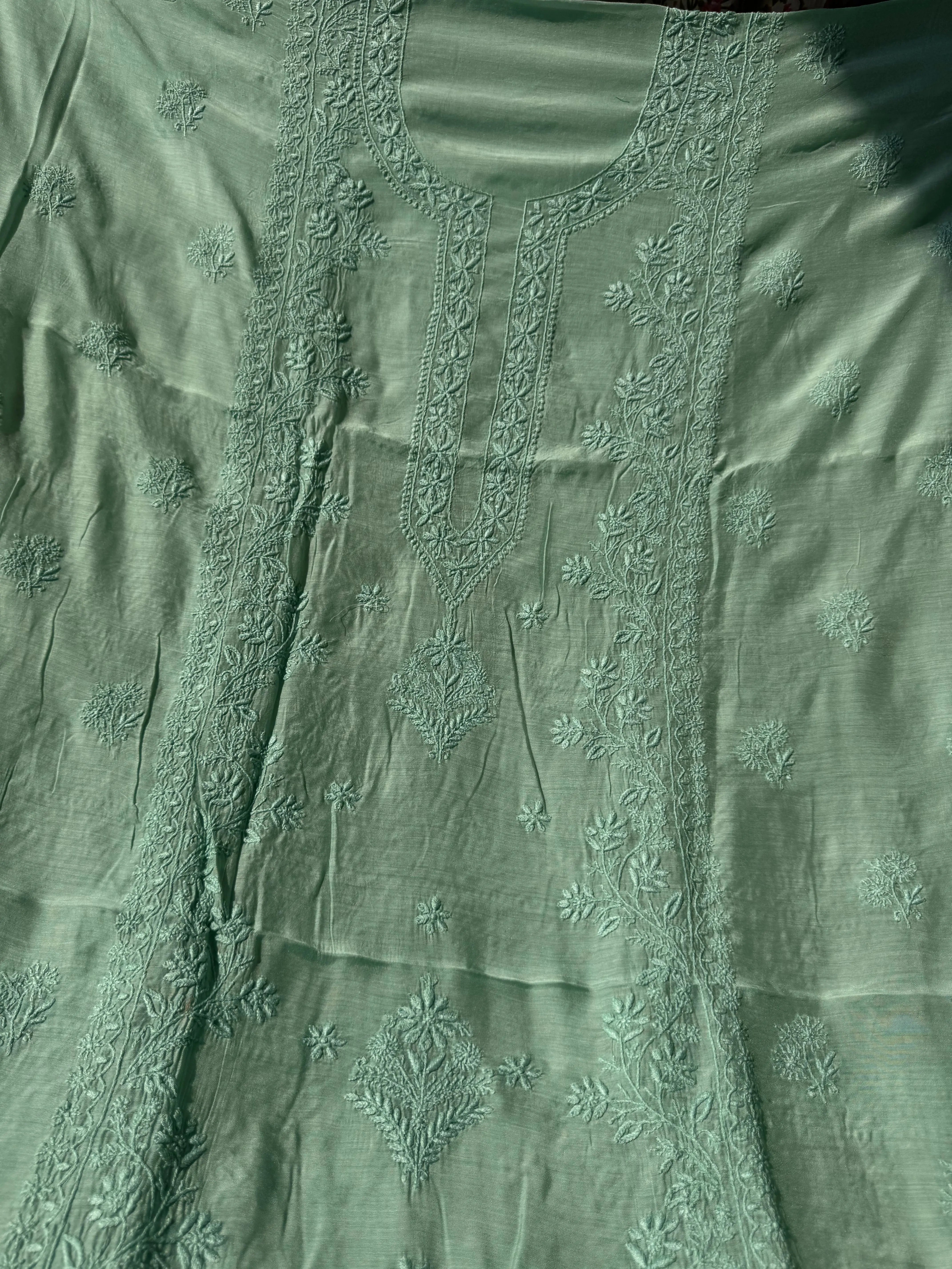 Pure Muslin kurti Length unstitched - Green ARIAA CHIKANKARI 
