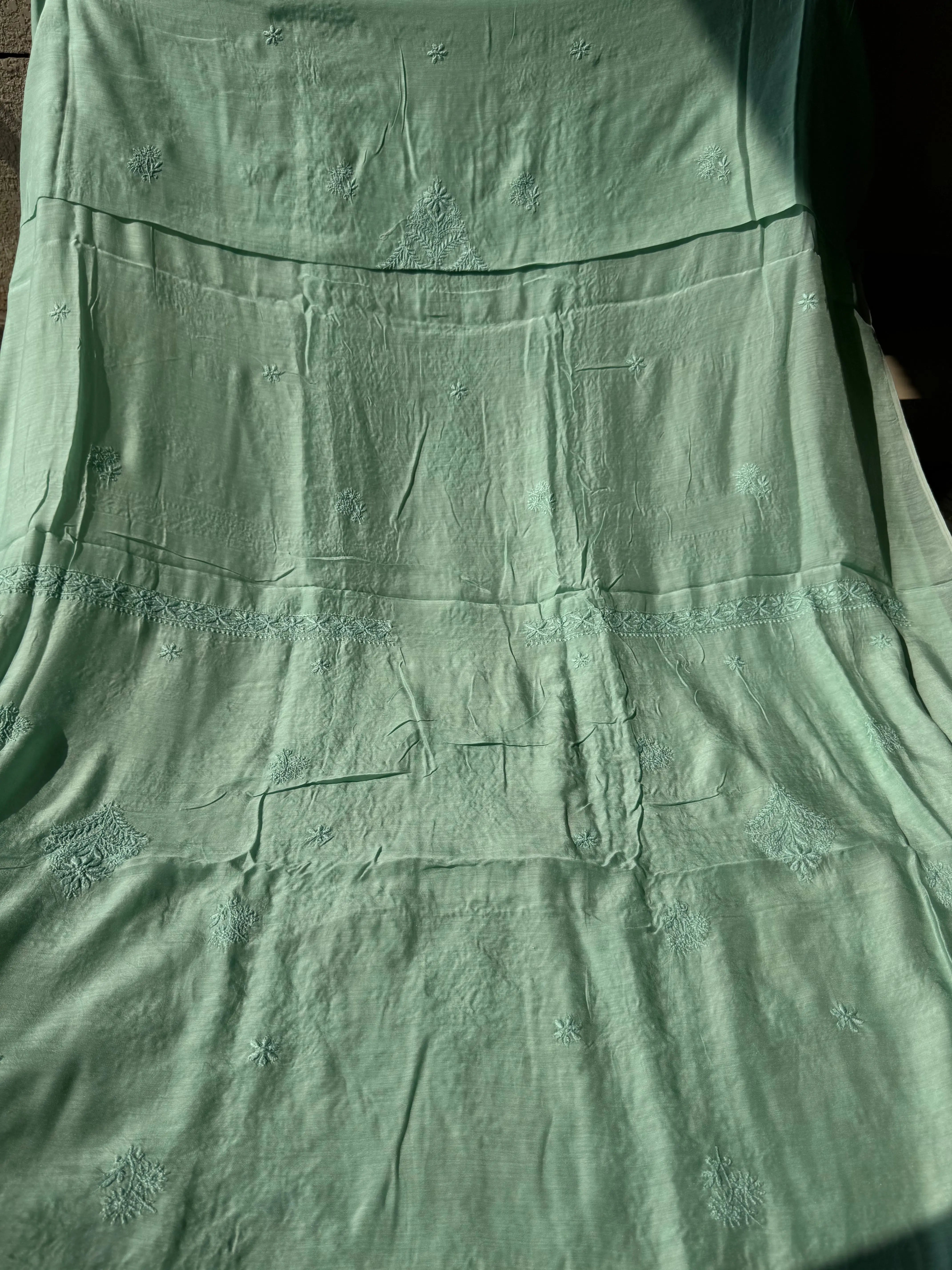 Pure Muslin kurti Length unstitched - Green ARIAA CHIKANKARI 