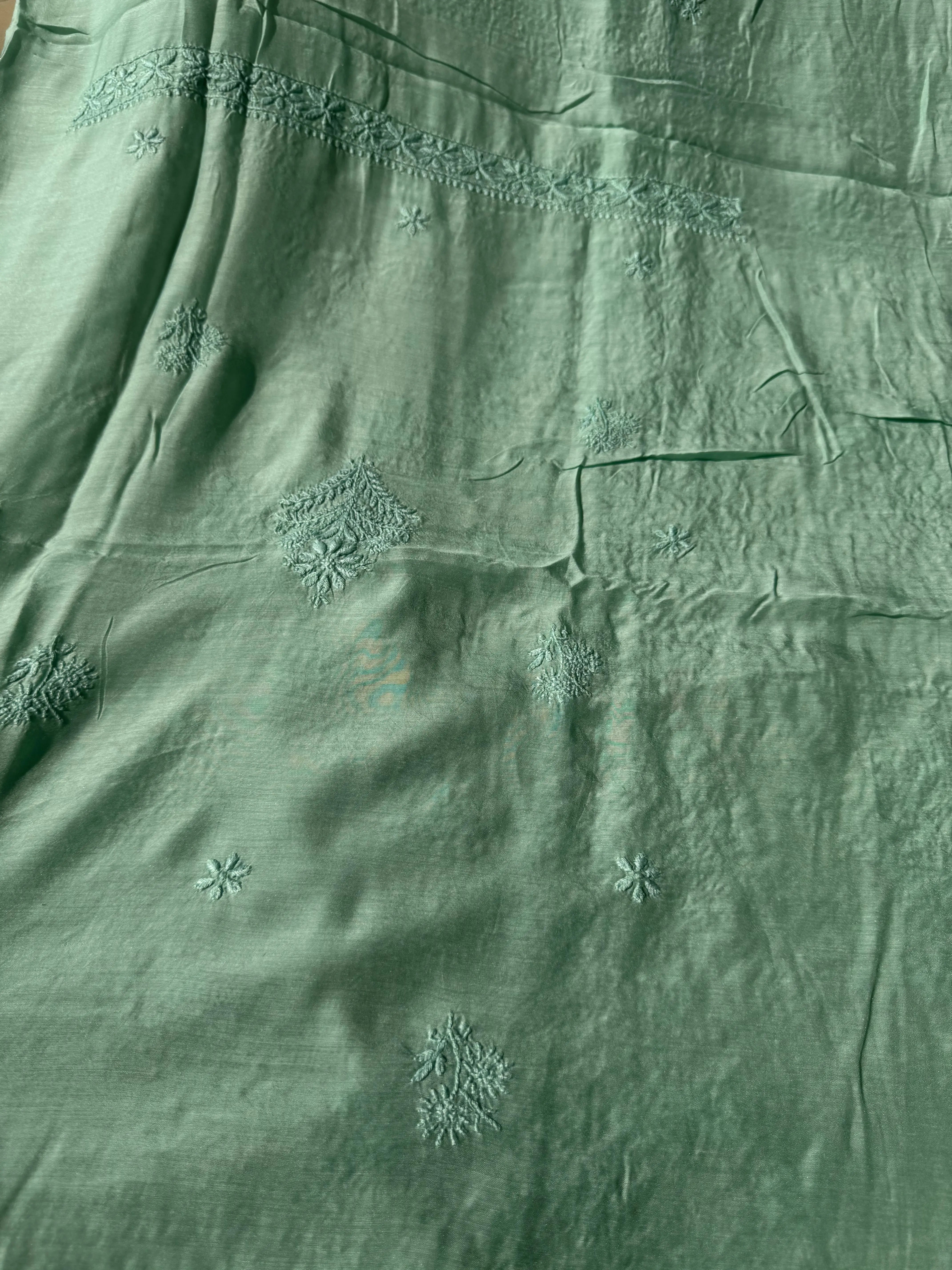 Pure Muslin kurti Length unstitched - Green ARIAA CHIKANKARI 
