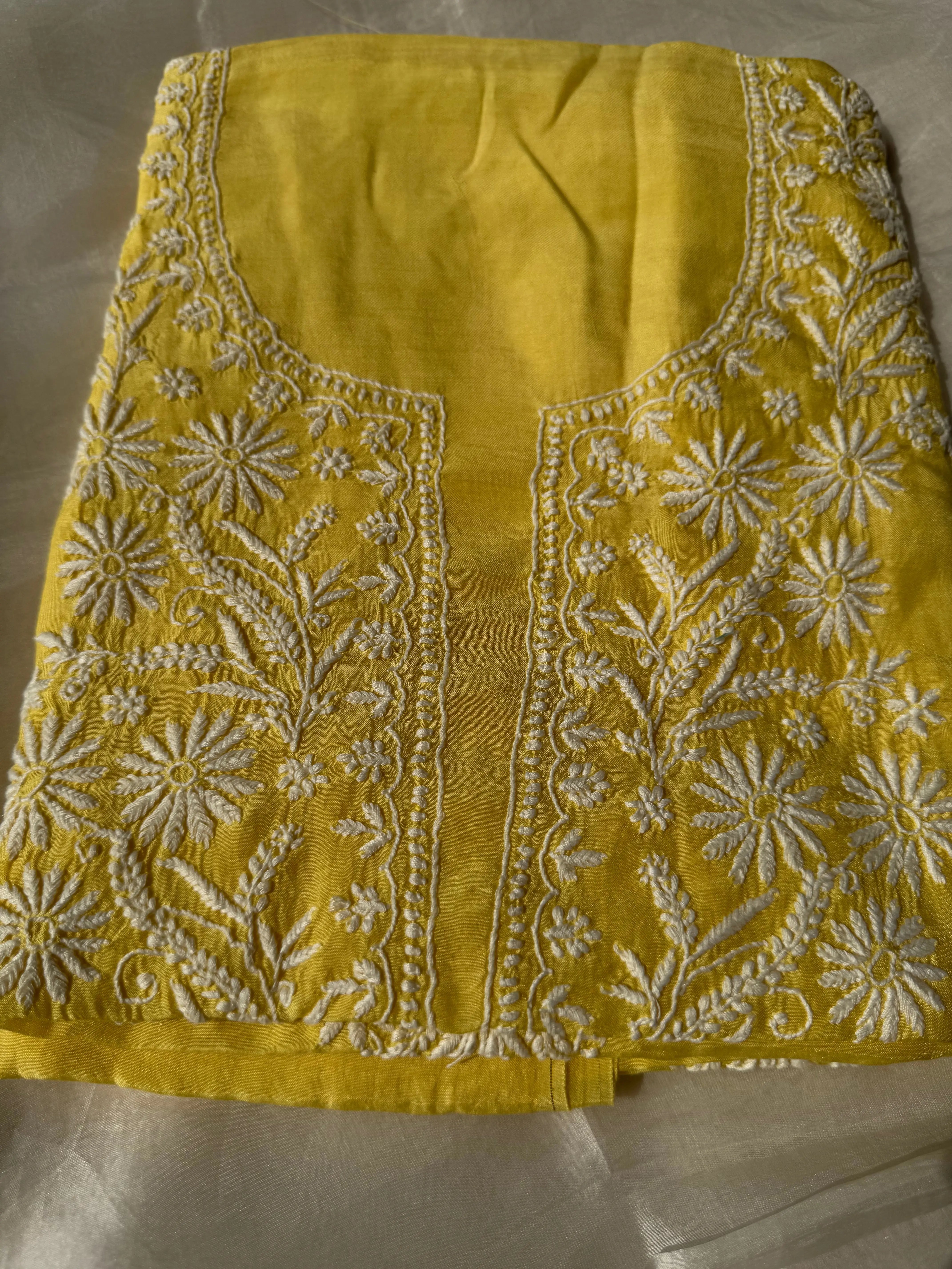 Pure Muslin kurti Length unstitched - Yellow ARIAA CHIKANKARI 