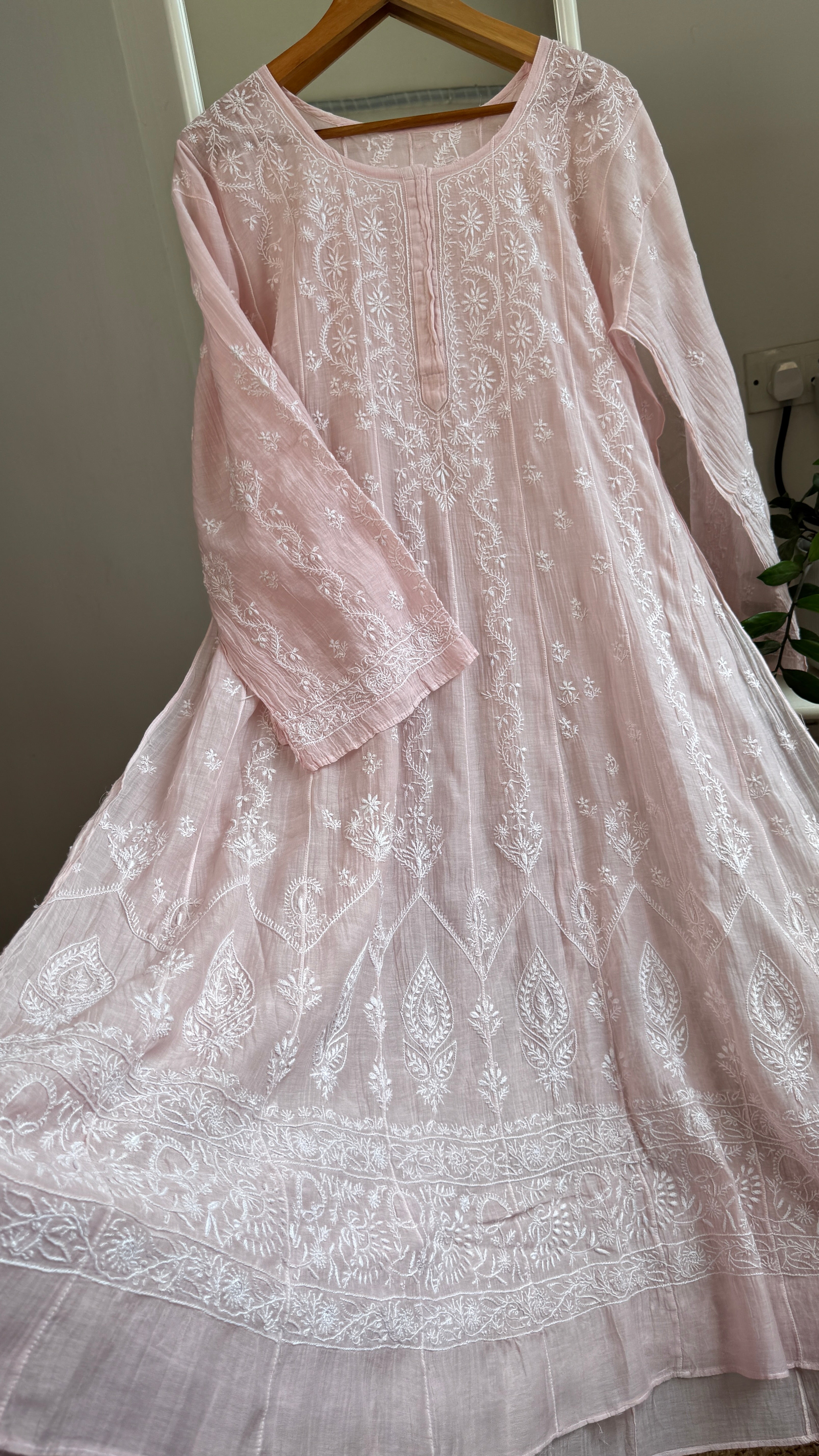Mul Chanderi Semi-Stitched Anarkali - Pale Pink