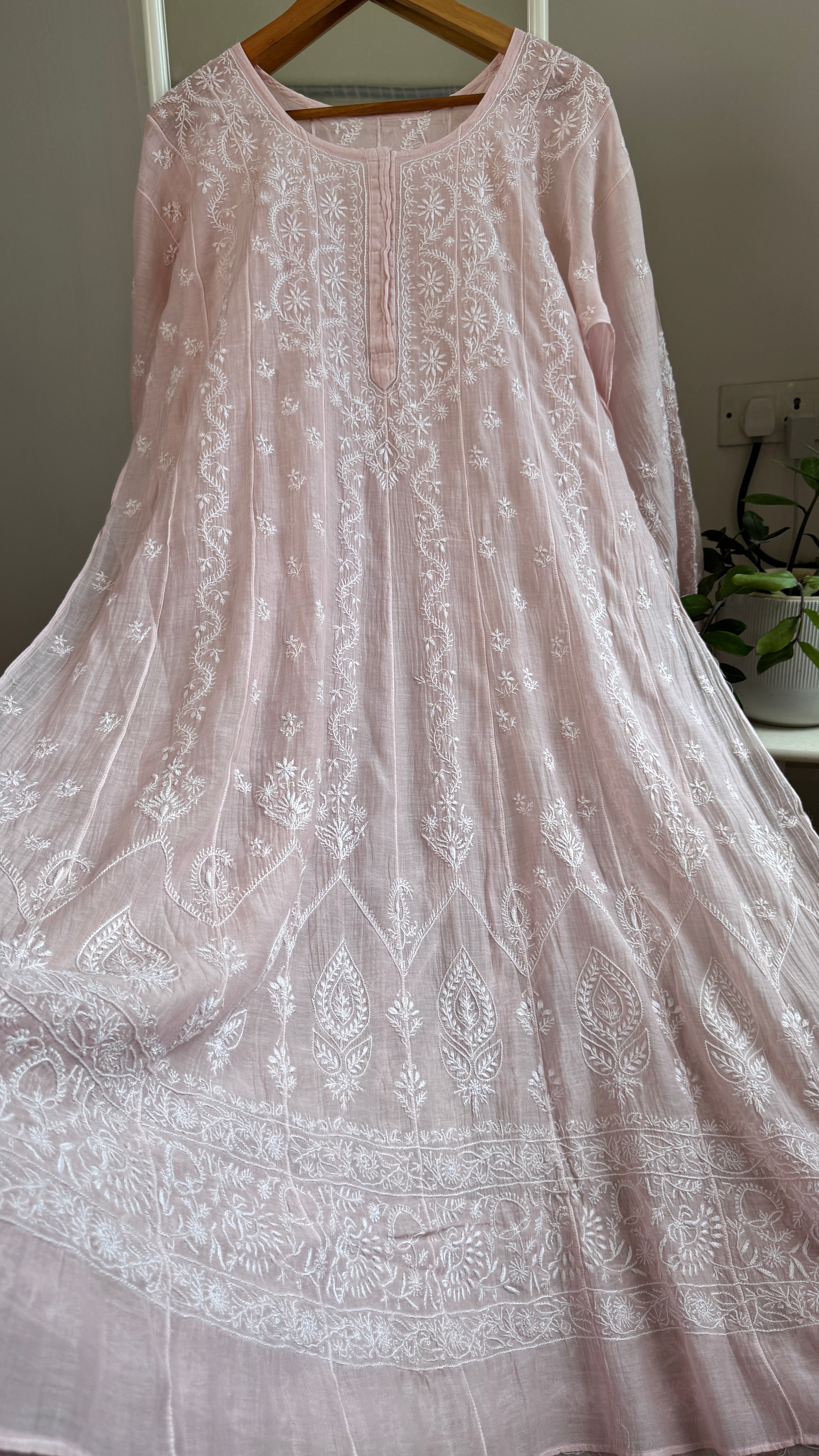Mul Chanderi Semi-Stitched Anarkali - Pale Pink