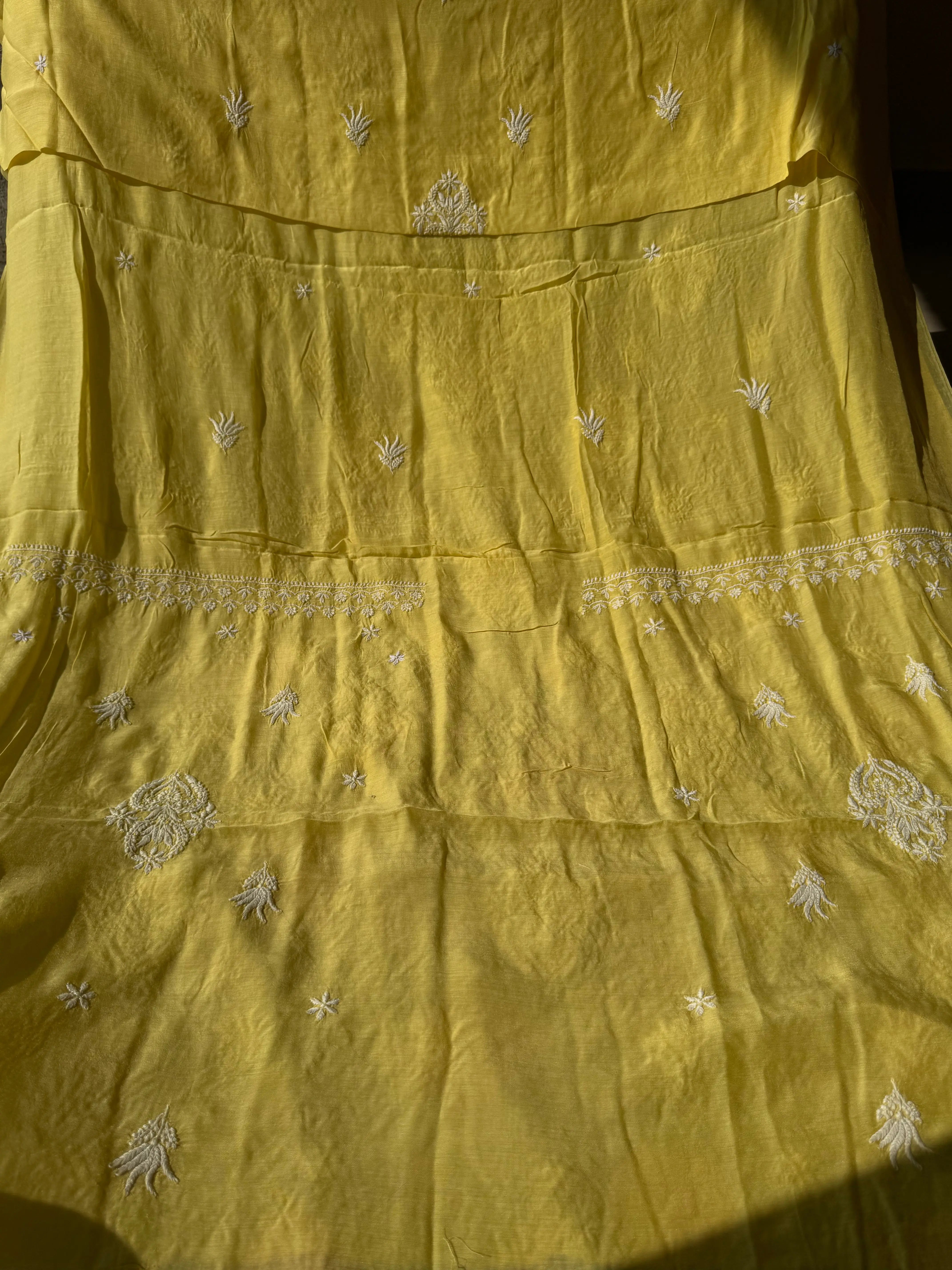 Pure Muslin kurti Length unstitched - Yellow ARIAA CHIKANKARI 
