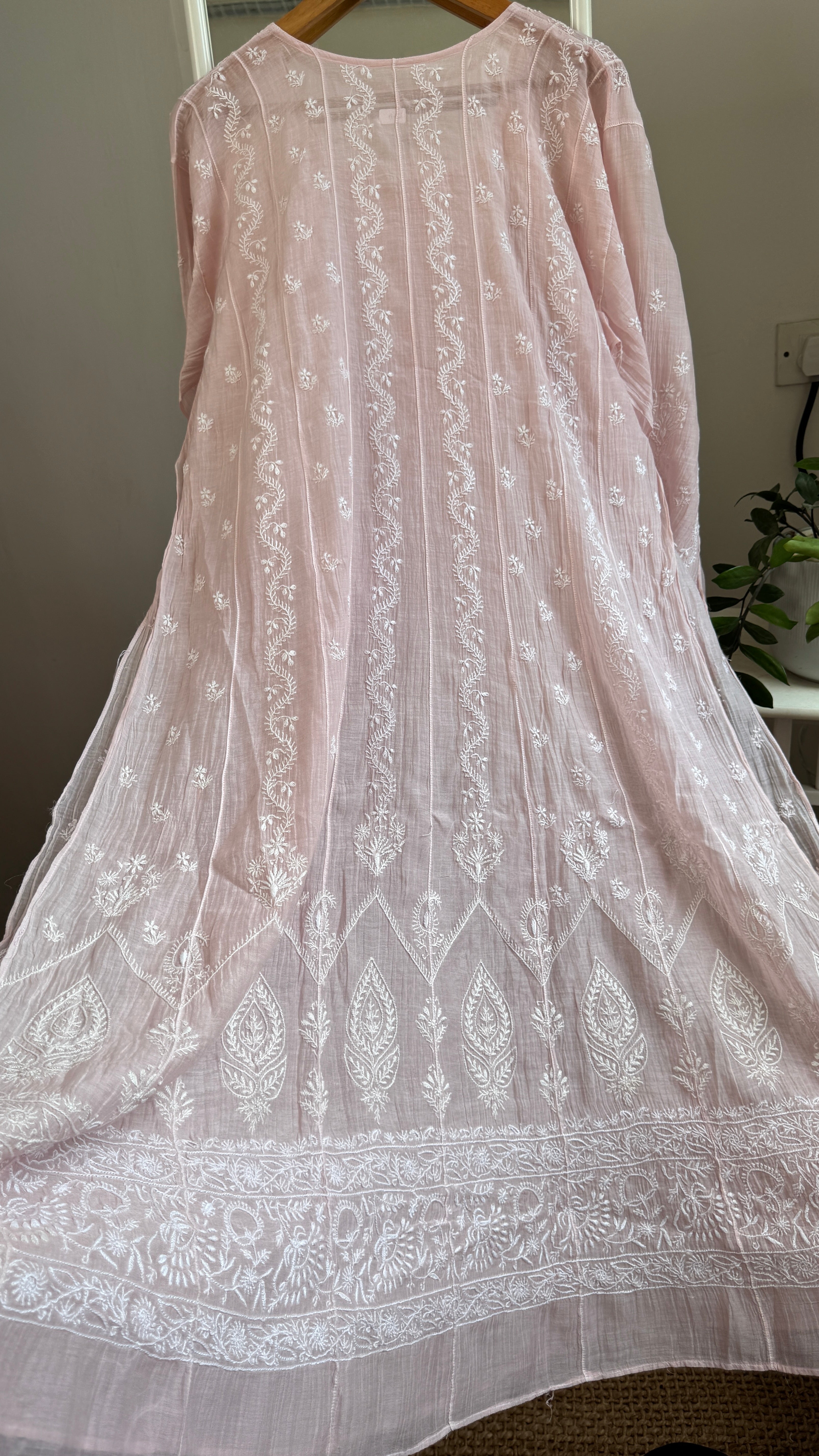 Mul Chanderi Semi-Stitched Anarkali - Pale Pink
