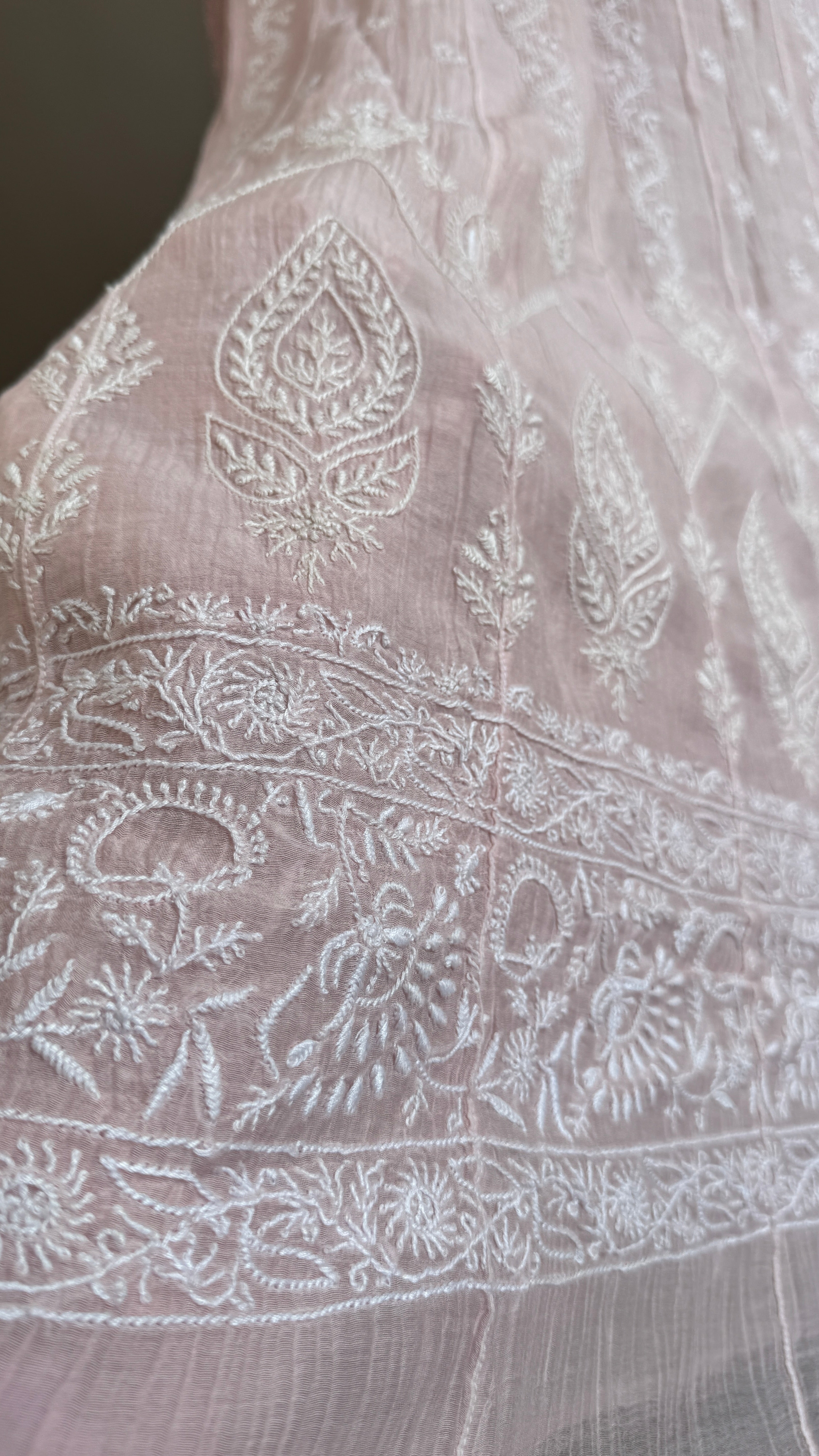 Mul Chanderi Semi-Stitched Anarkali - Pale Pink