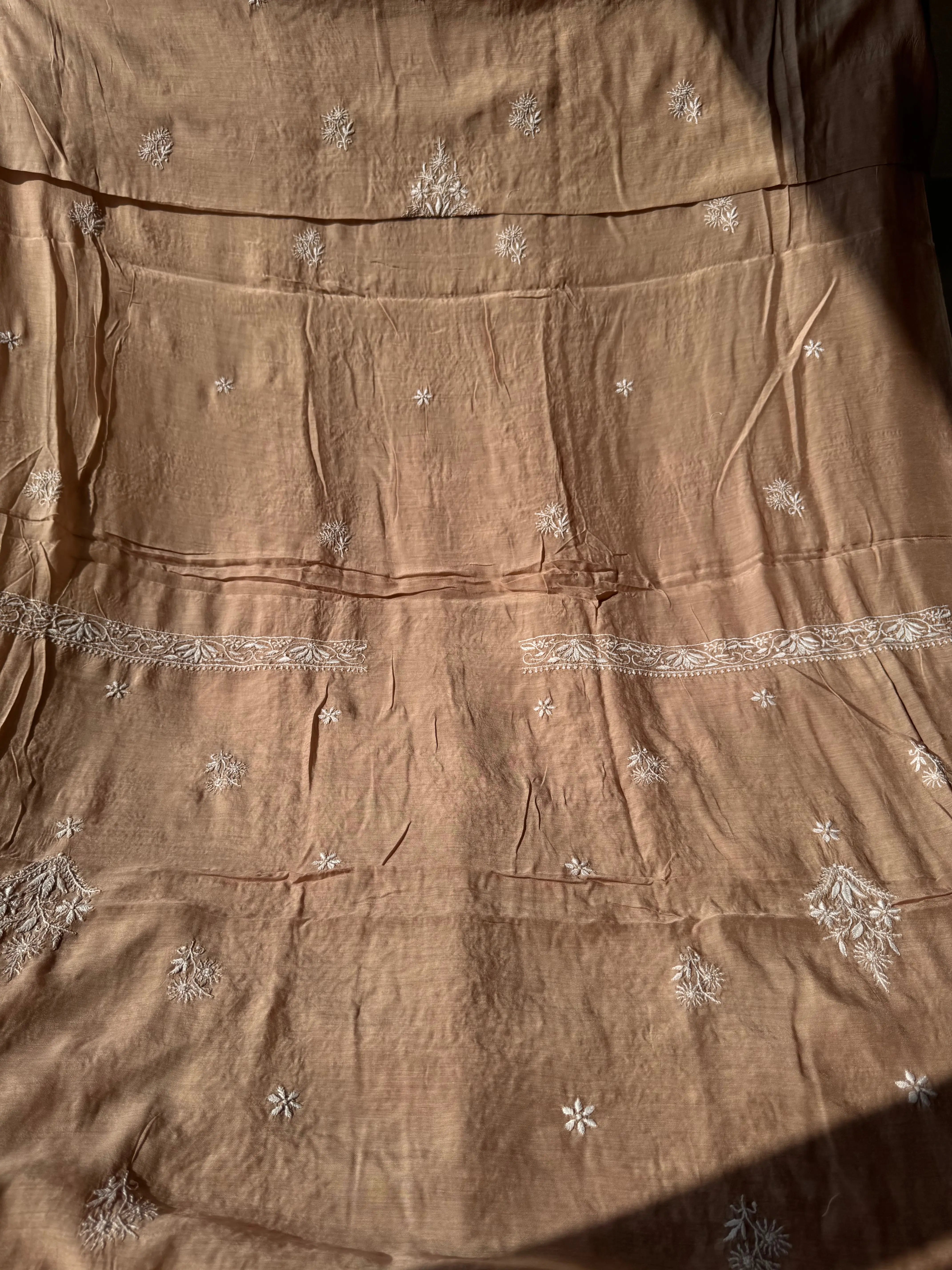 Pure Muslin kurti Length unstitched - Beige Brown ARIAA CHIKANKARI 