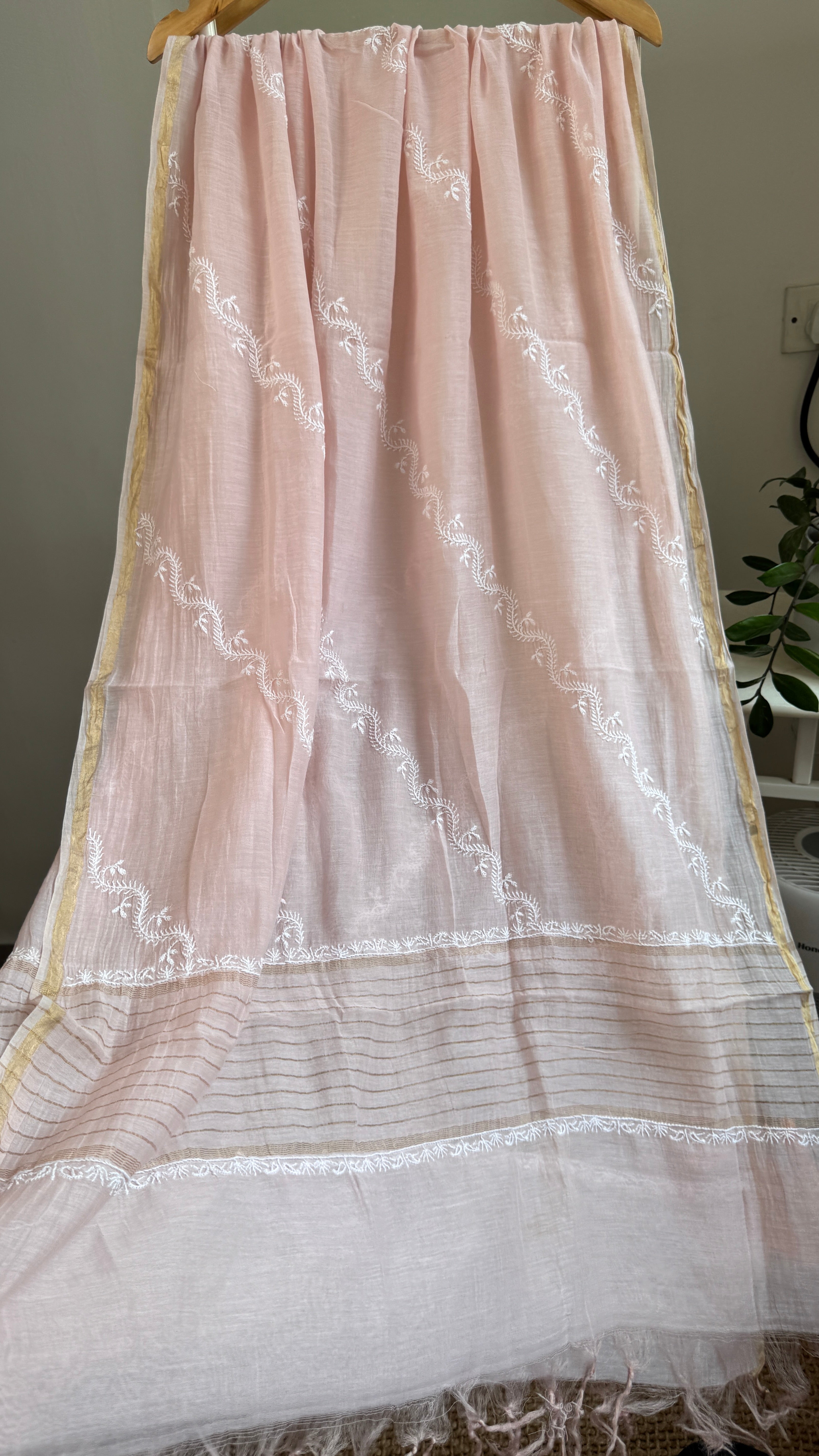 Mul Chanderi Semi-Stitched Anarkali - Pale Pink