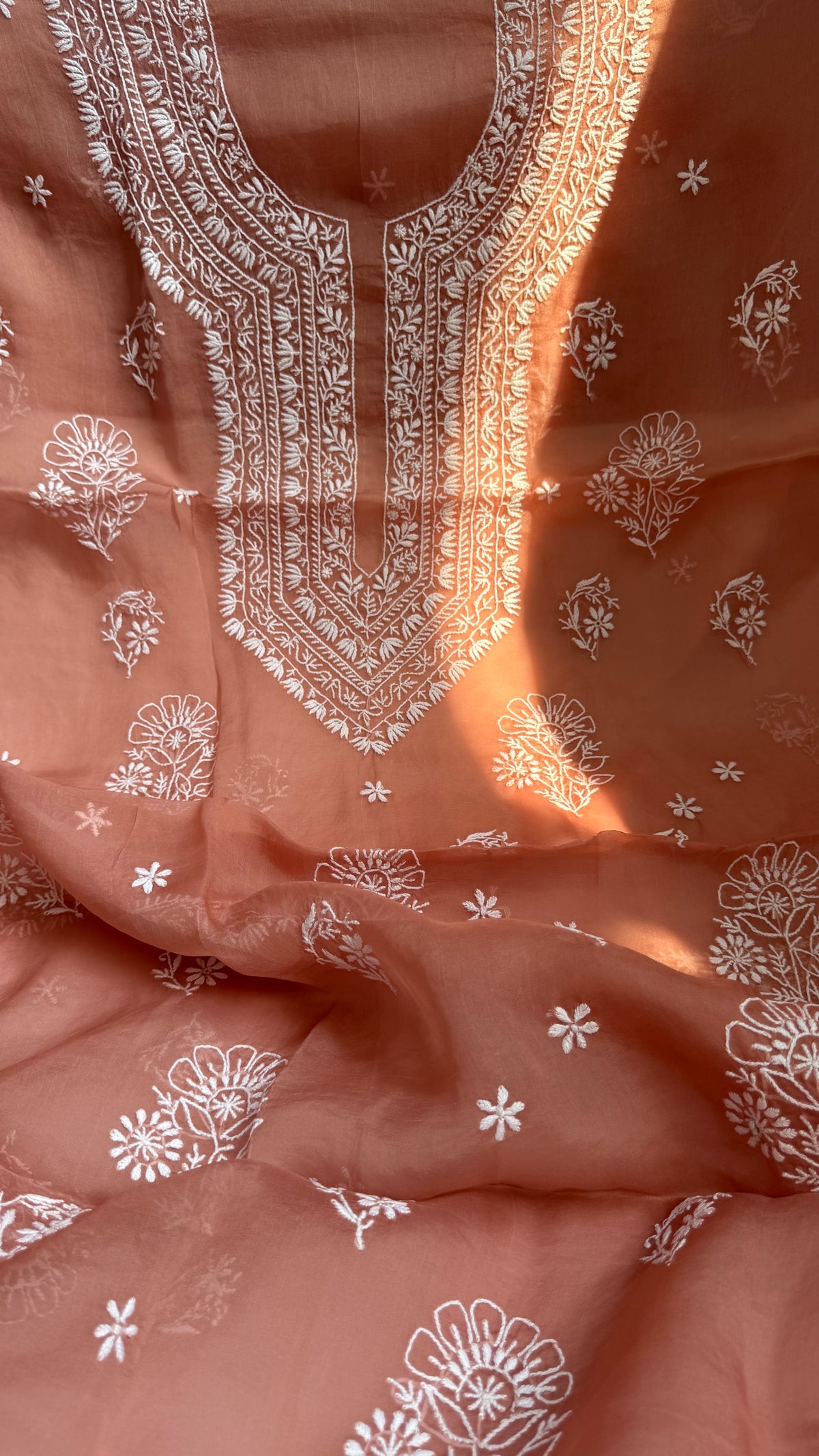 Pure Organza Lucknow Chikankari Unstitched Suit Set - Rosewood