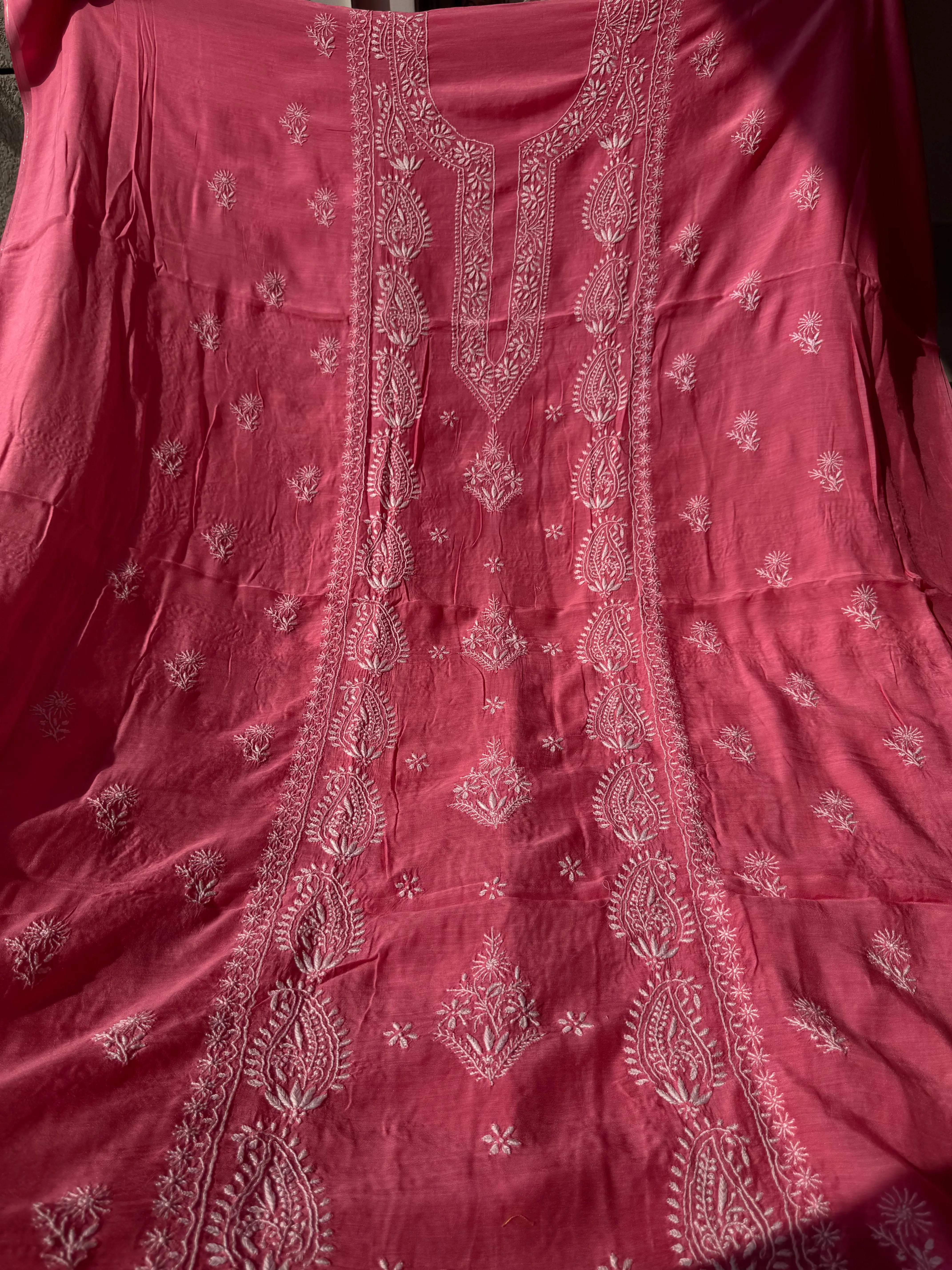 Pure Muslin kurti Length unstitched - Pink (Copy) ARIAA CHIKANKARI 