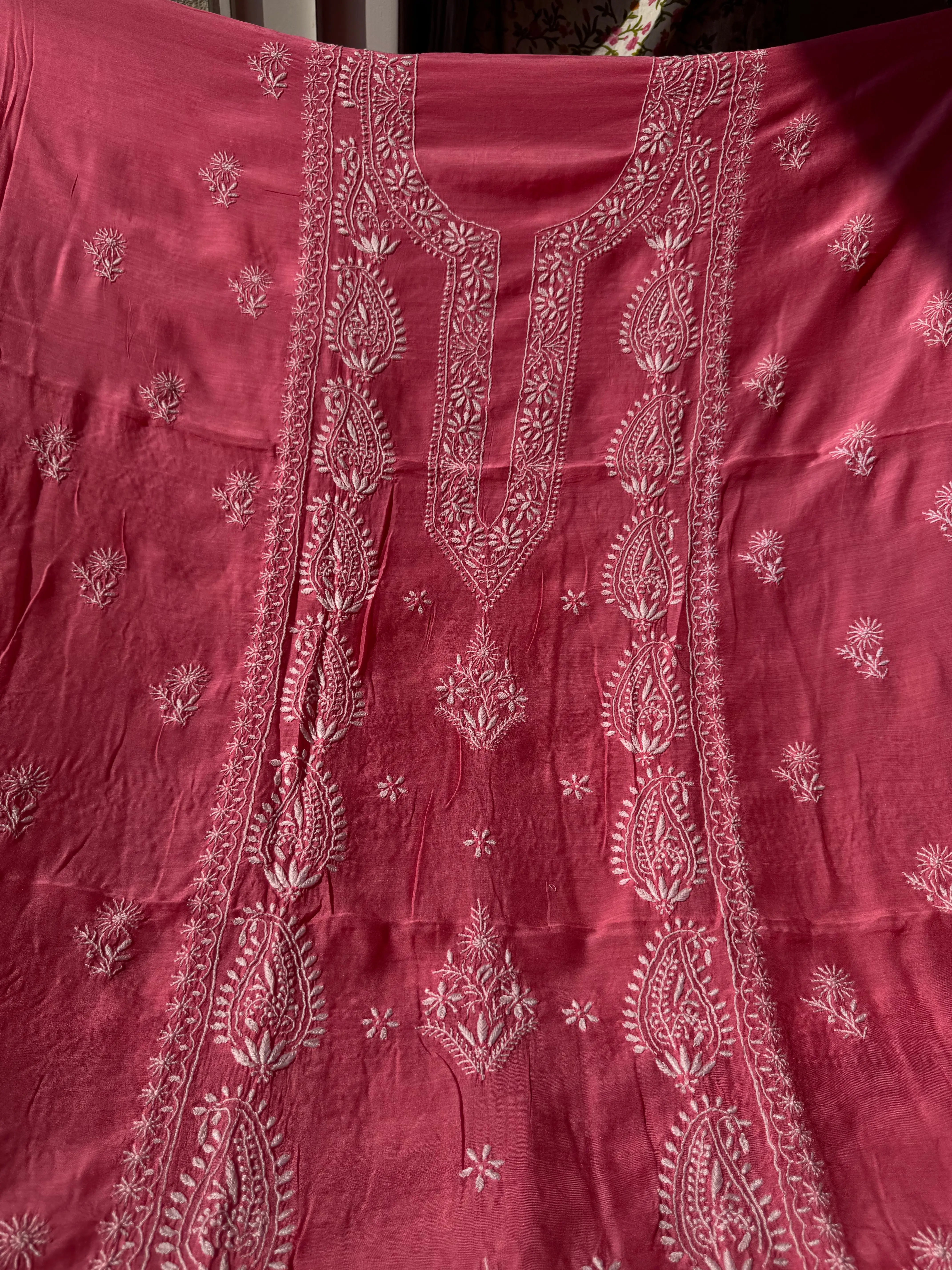 Pure Muslin kurti Length unstitched - Pink (Copy) ARIAA CHIKANKARI 