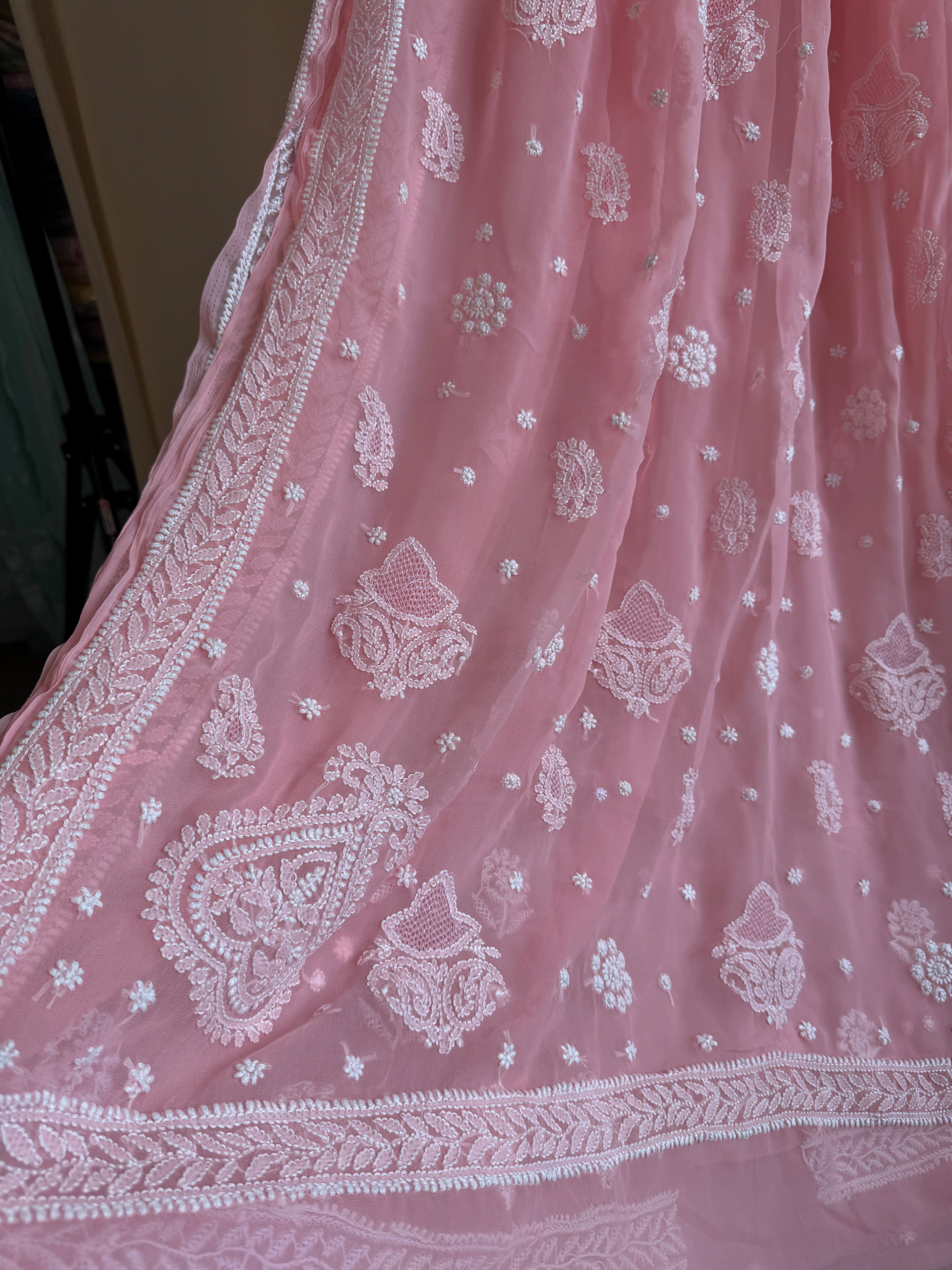 Georgette Chikankari saree in Peach