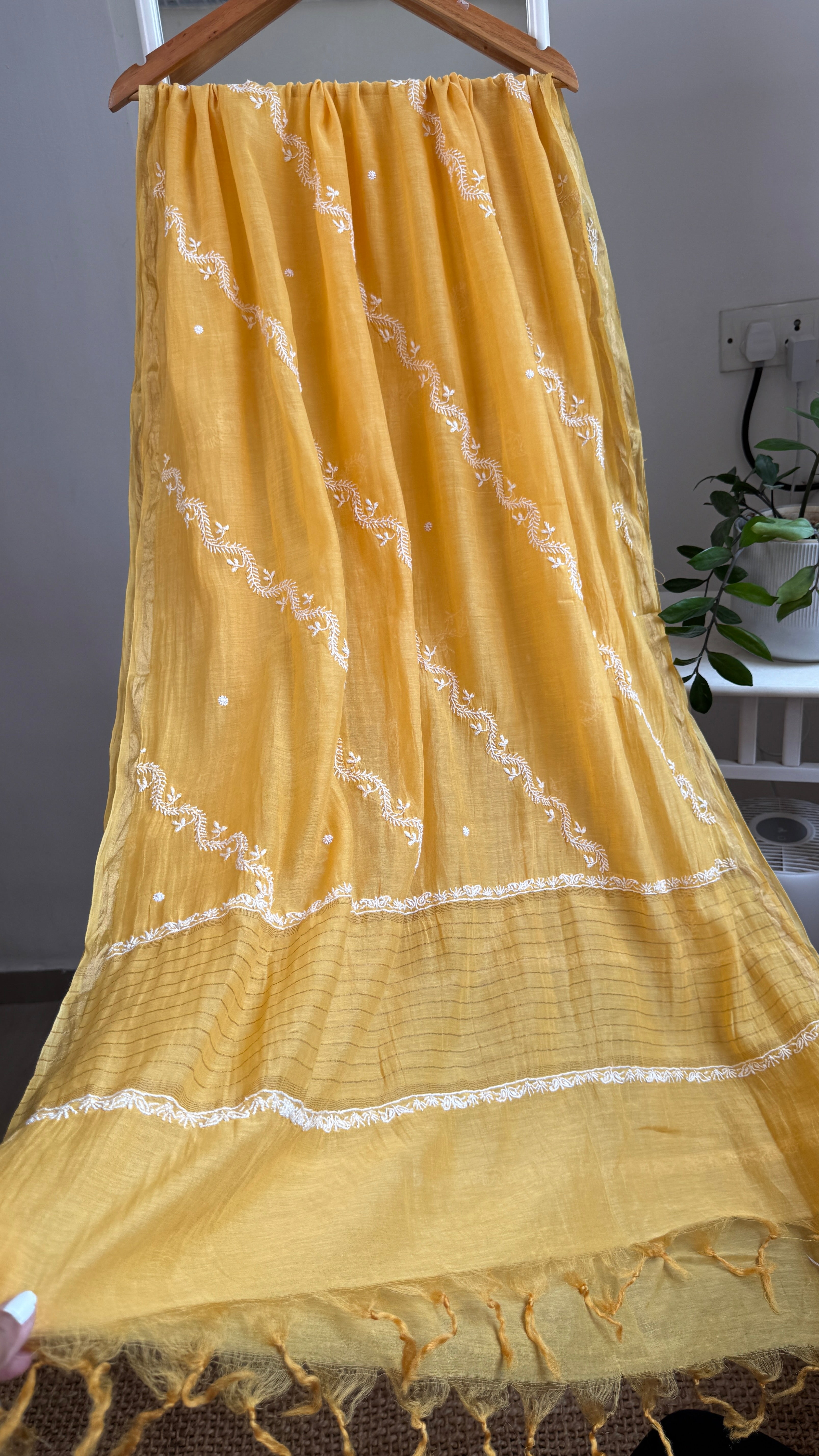 Mul Chanderi Semi-Stitched Anarkali - Yellow