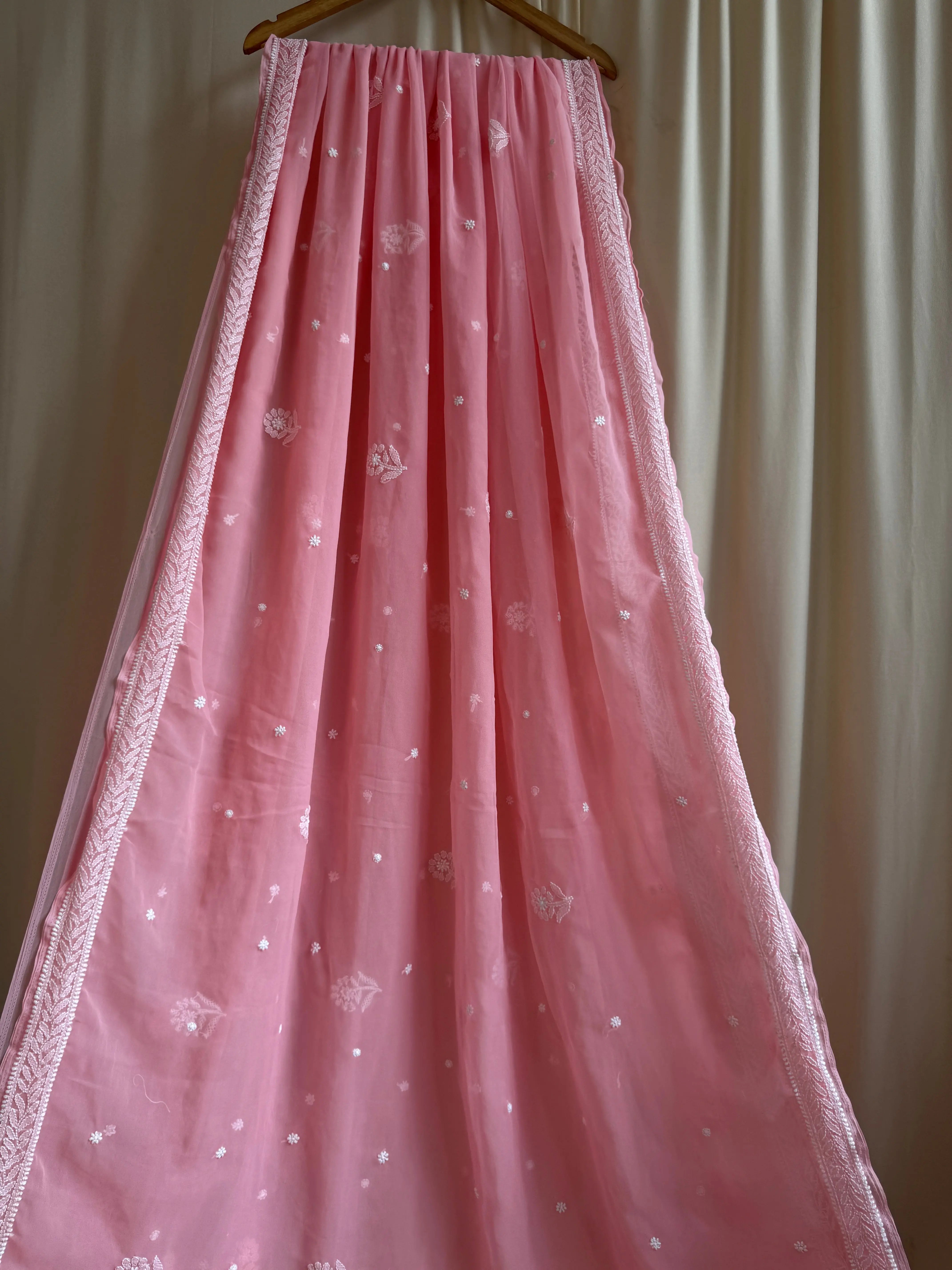 Georgette Chikankari saree in Peach ARIAA CHIKANKARI 