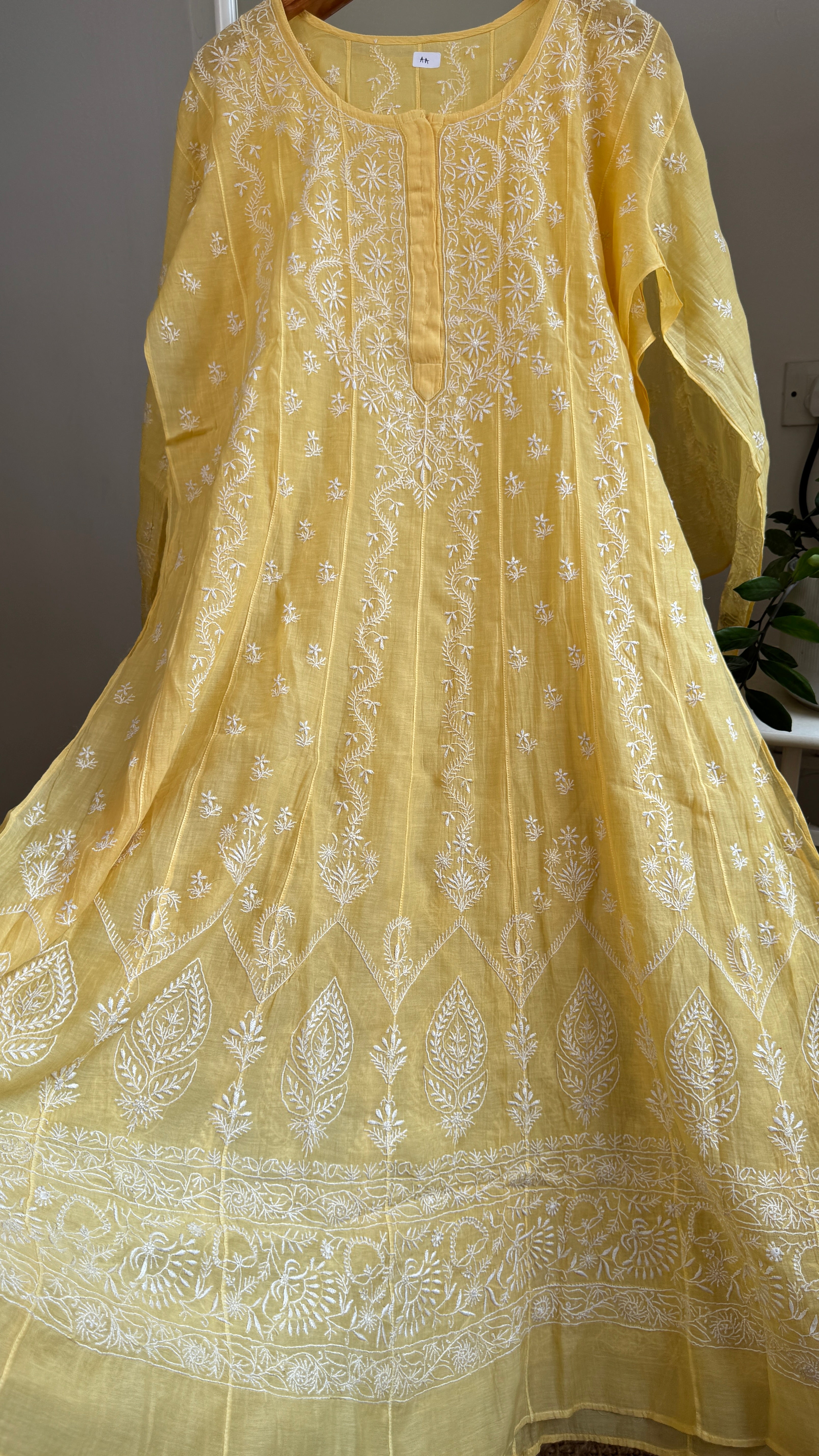 Mul Chanderi Semi-Stitched Anarkali - Yellow