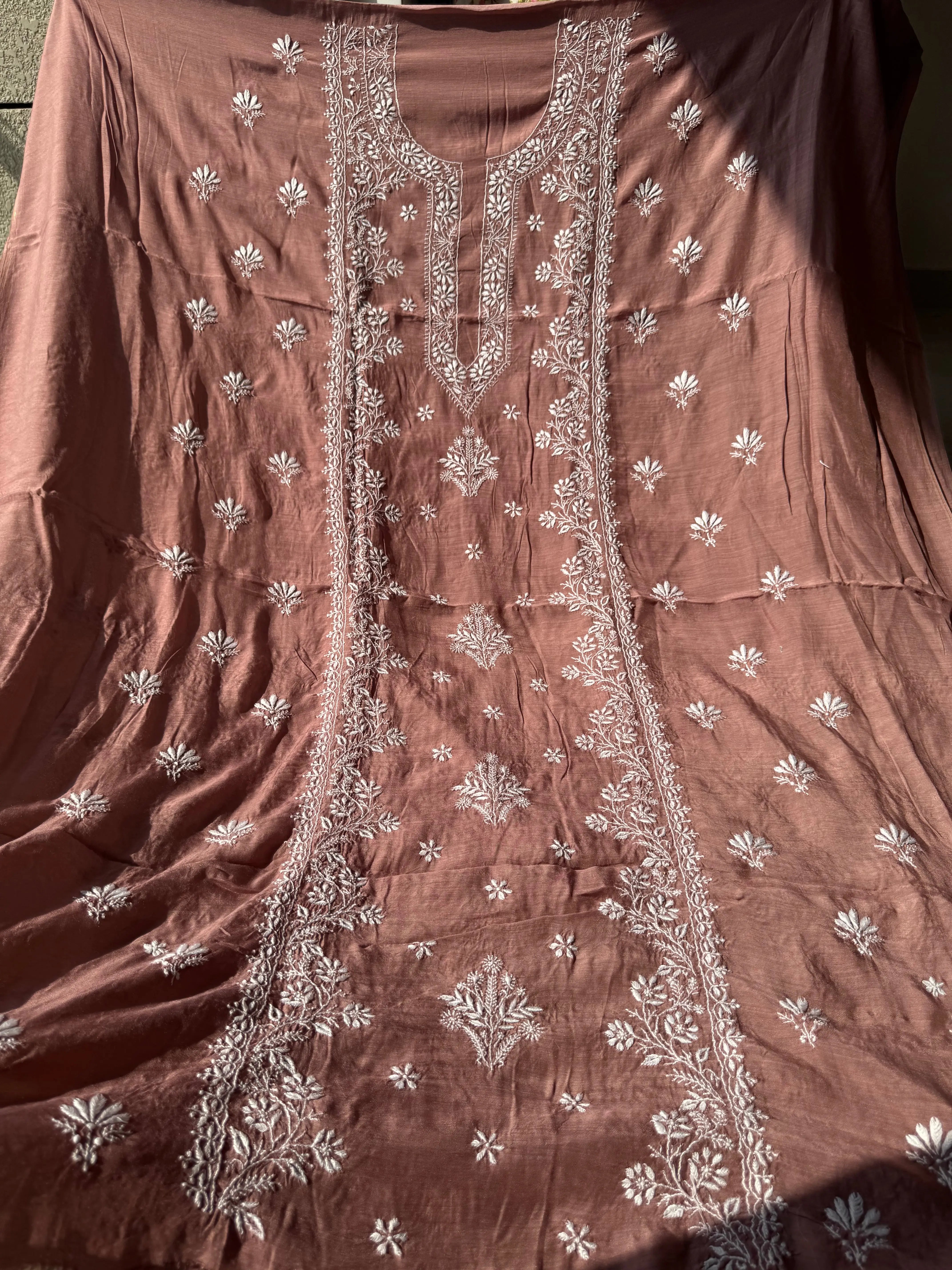 Pure Muslin kurti Length unstitched - Brown Mauve ARIAA CHIKANKARI 