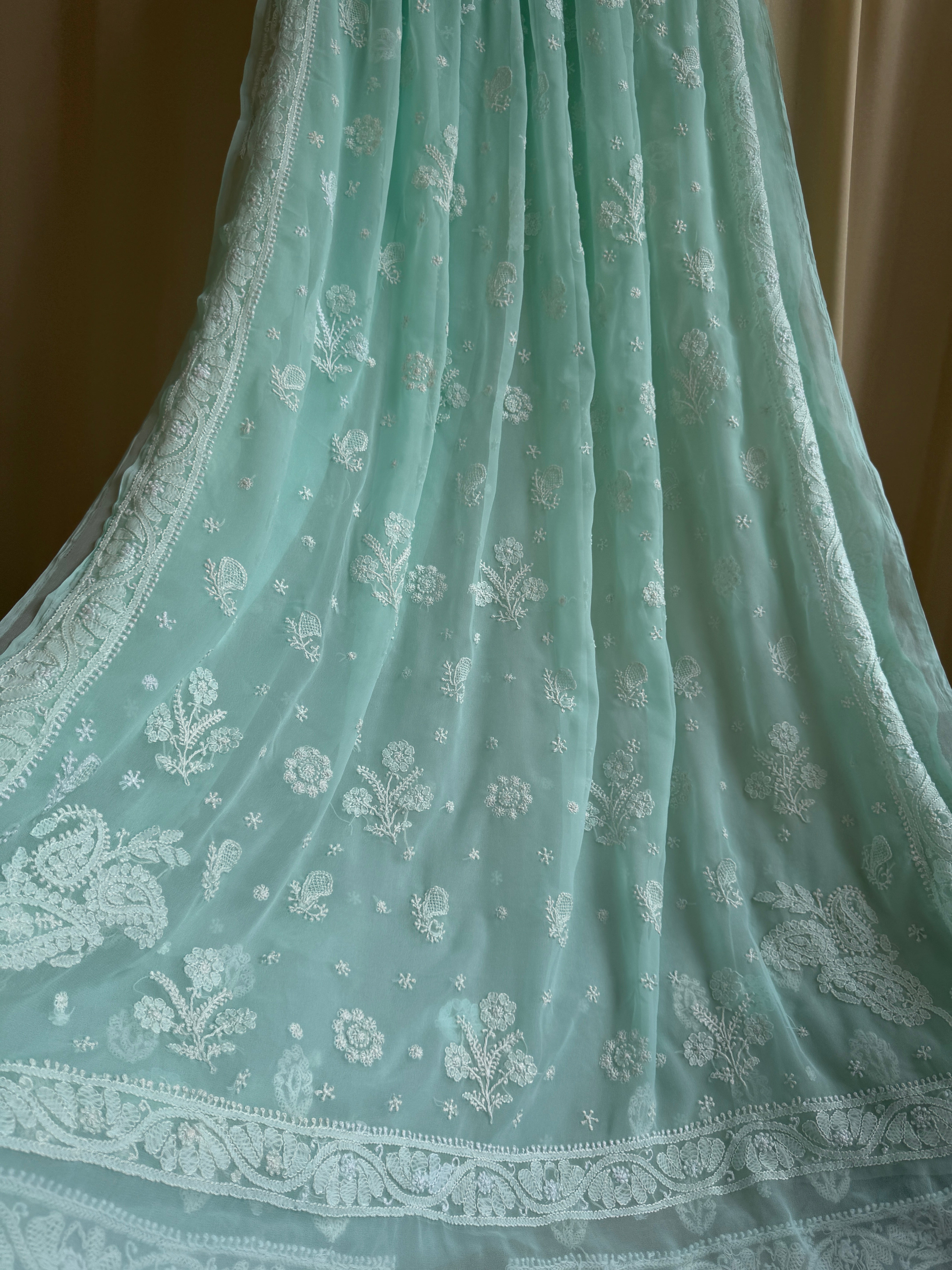 Georgette Chikankari saree in Green