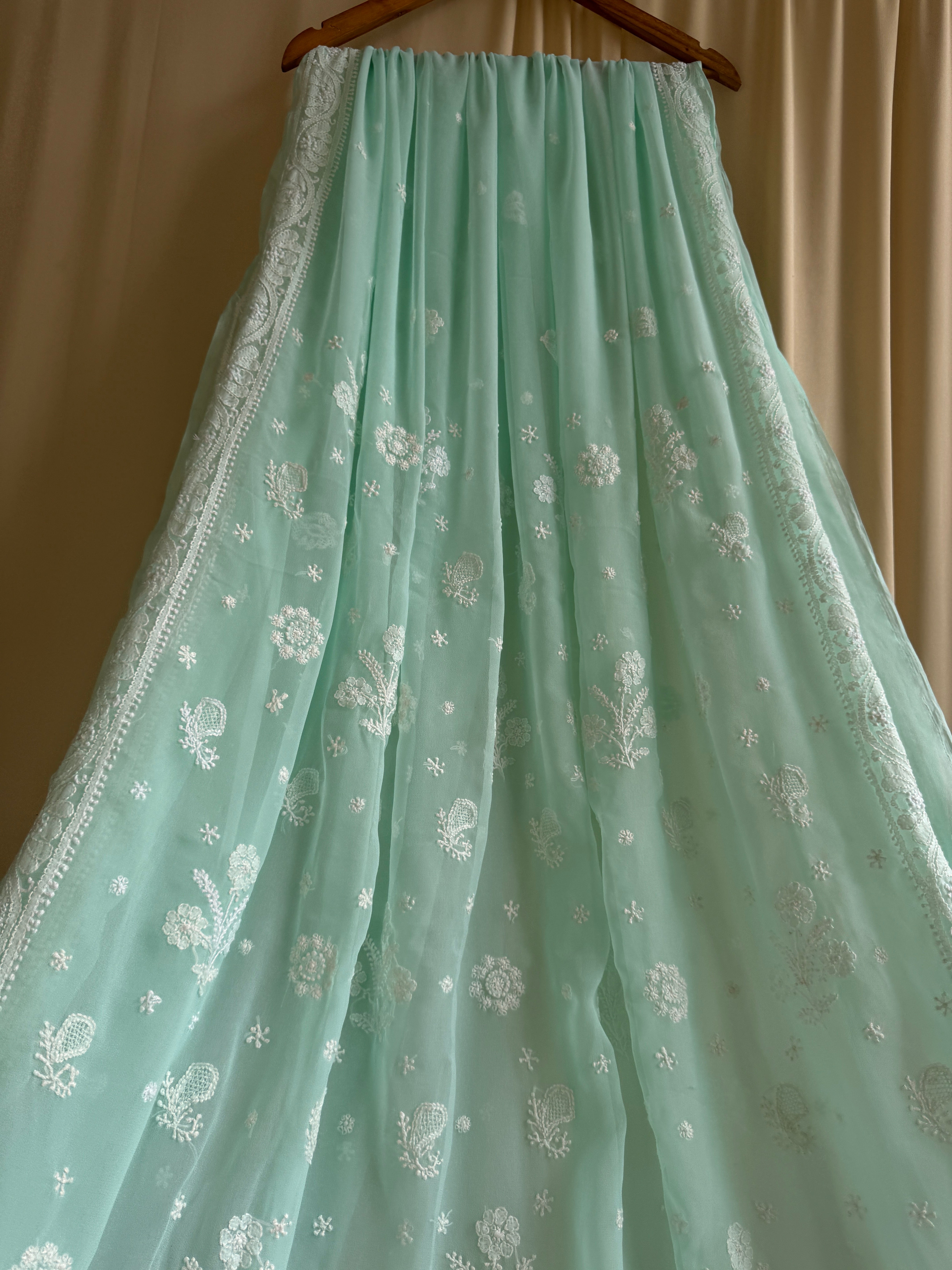 Georgette Chikankari saree in Green