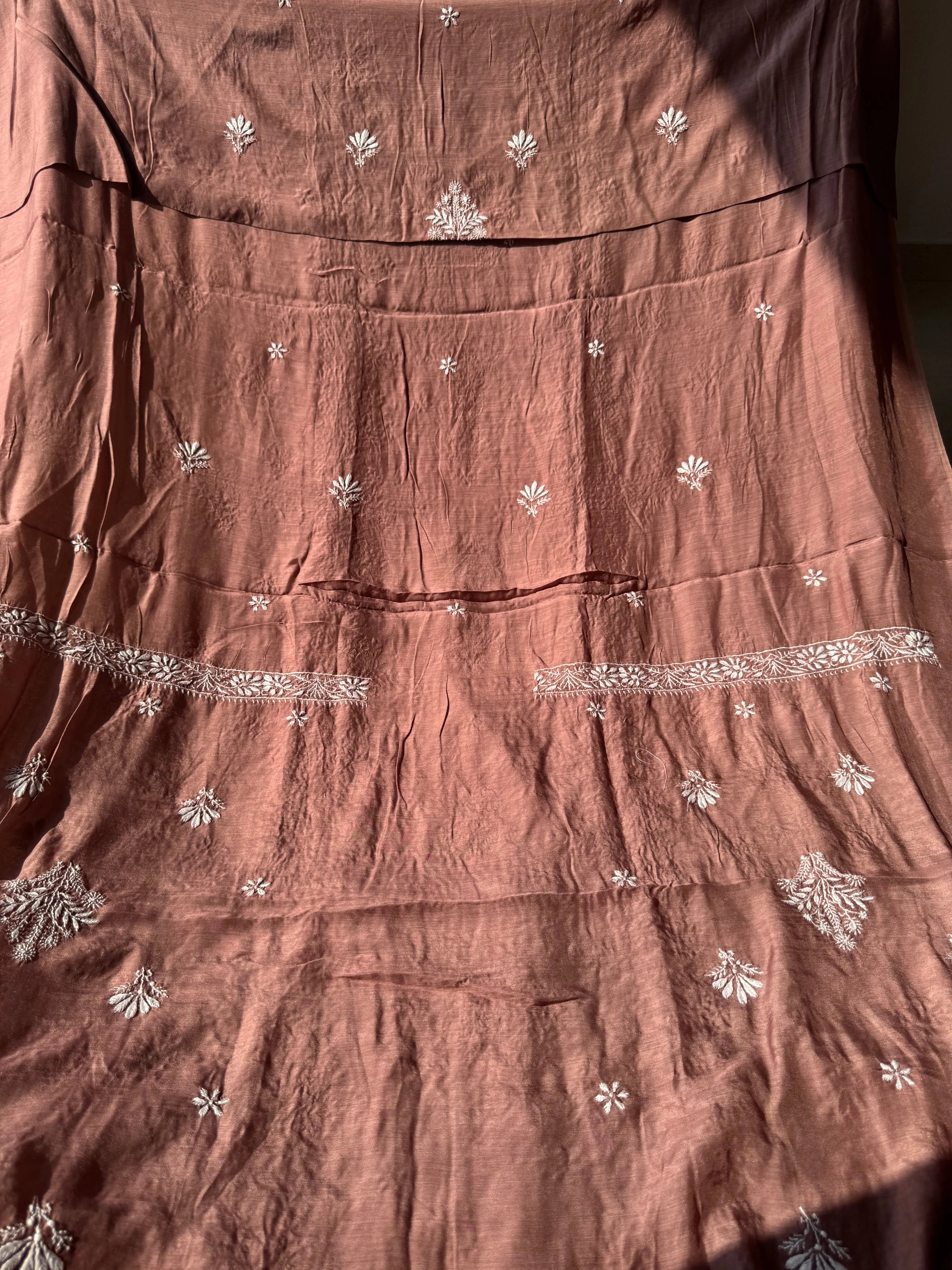 Pure Muslin kurti Length unstitched - Brown Mauve ARIAA CHIKANKARI 