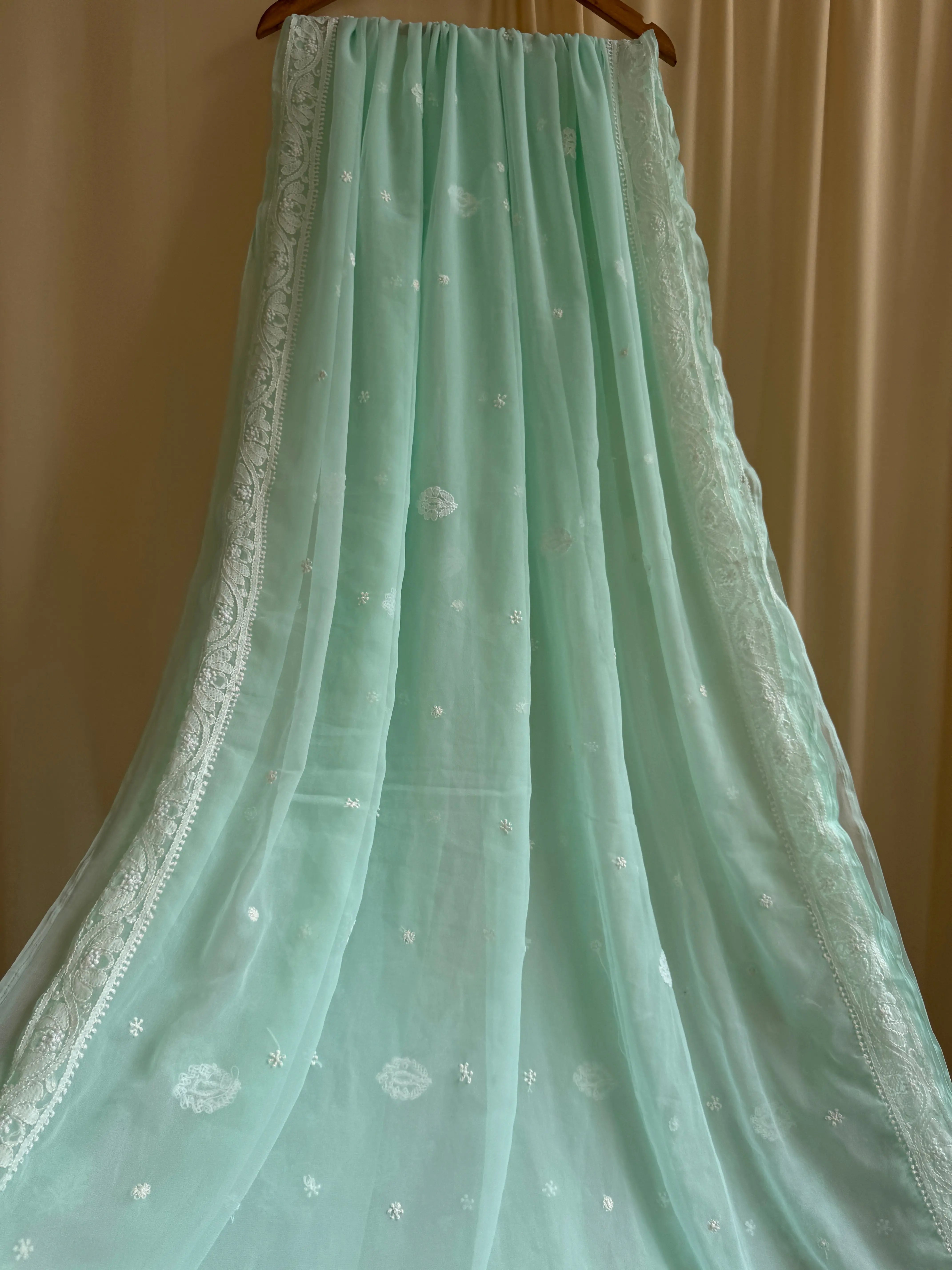Georgette Chikankari saree in Green ARIAA CHIKANKARI 