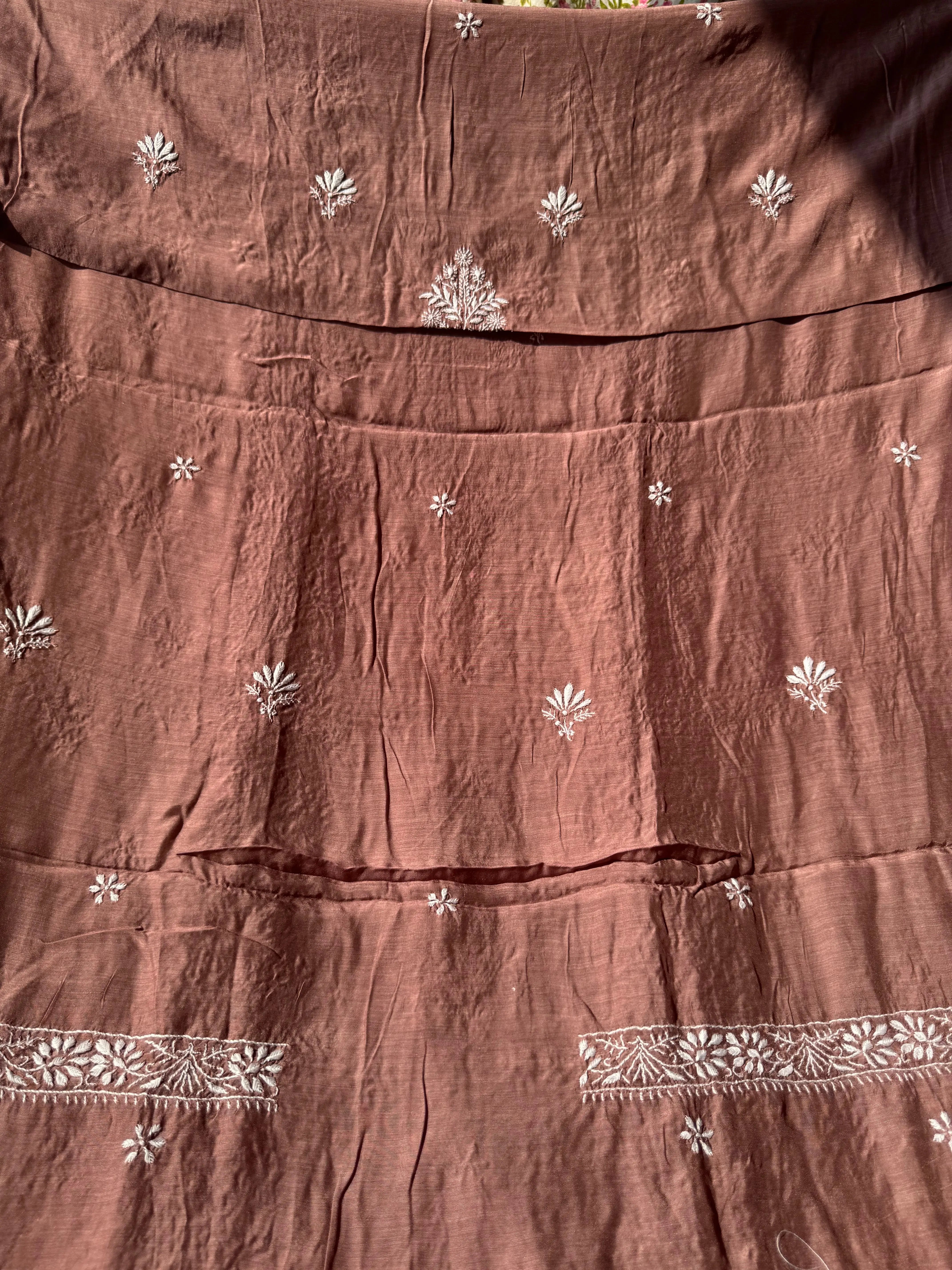Pure Muslin kurti Length unstitched - Brown Mauve ARIAA CHIKANKARI 