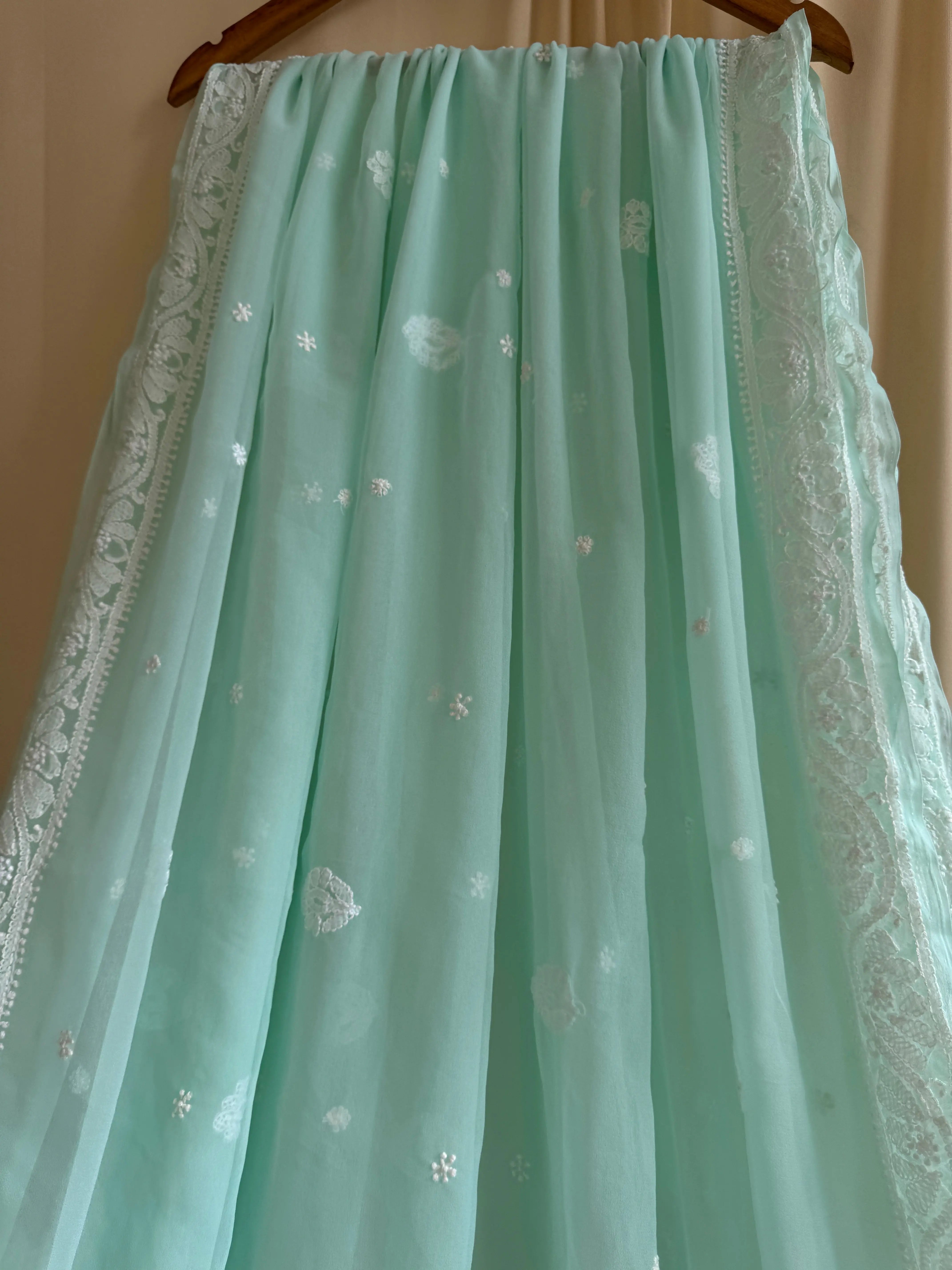 Georgette Chikankari saree in Green ARIAA CHIKANKARI 