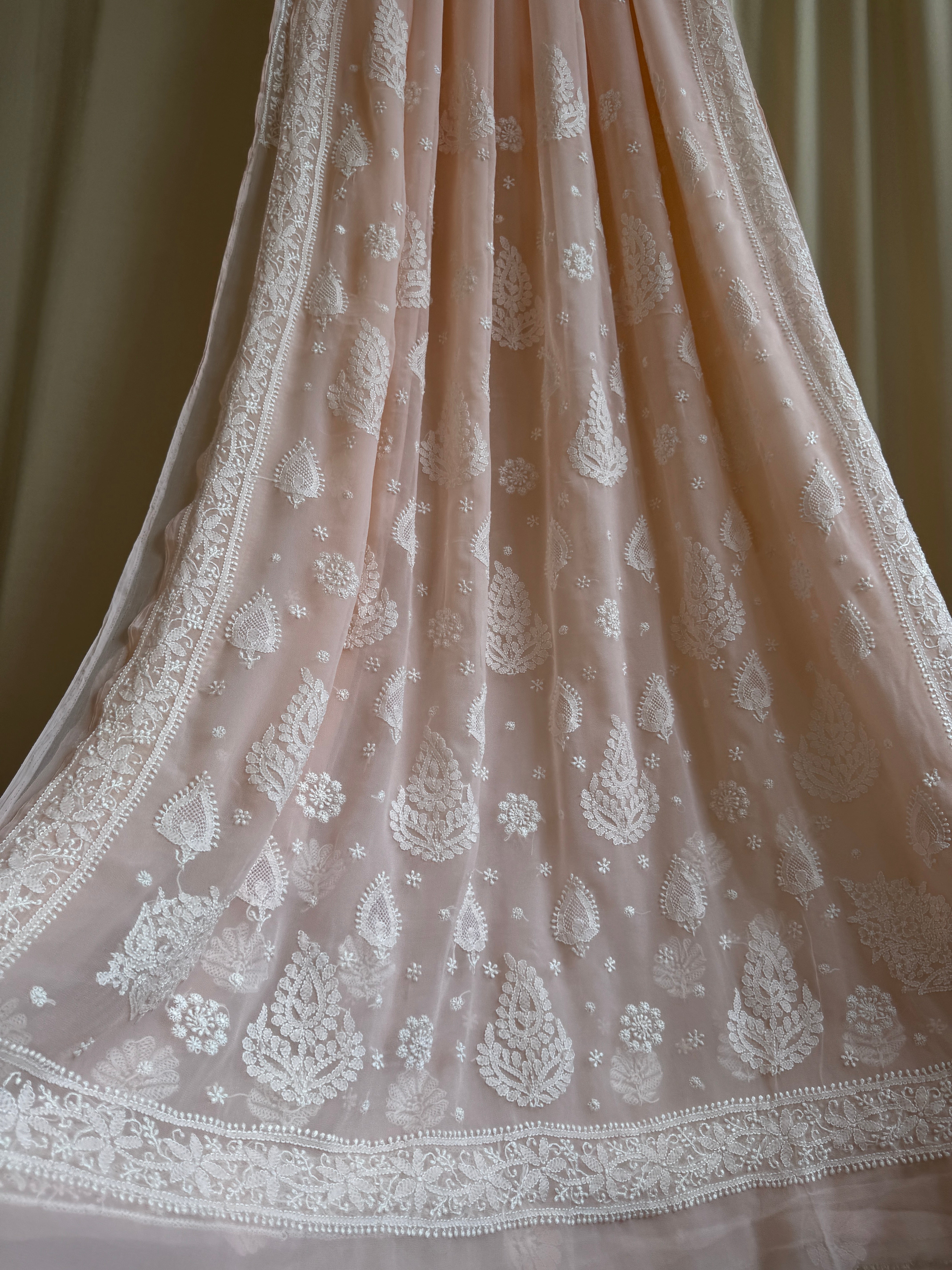 Georgette Chikankari saree in Peach