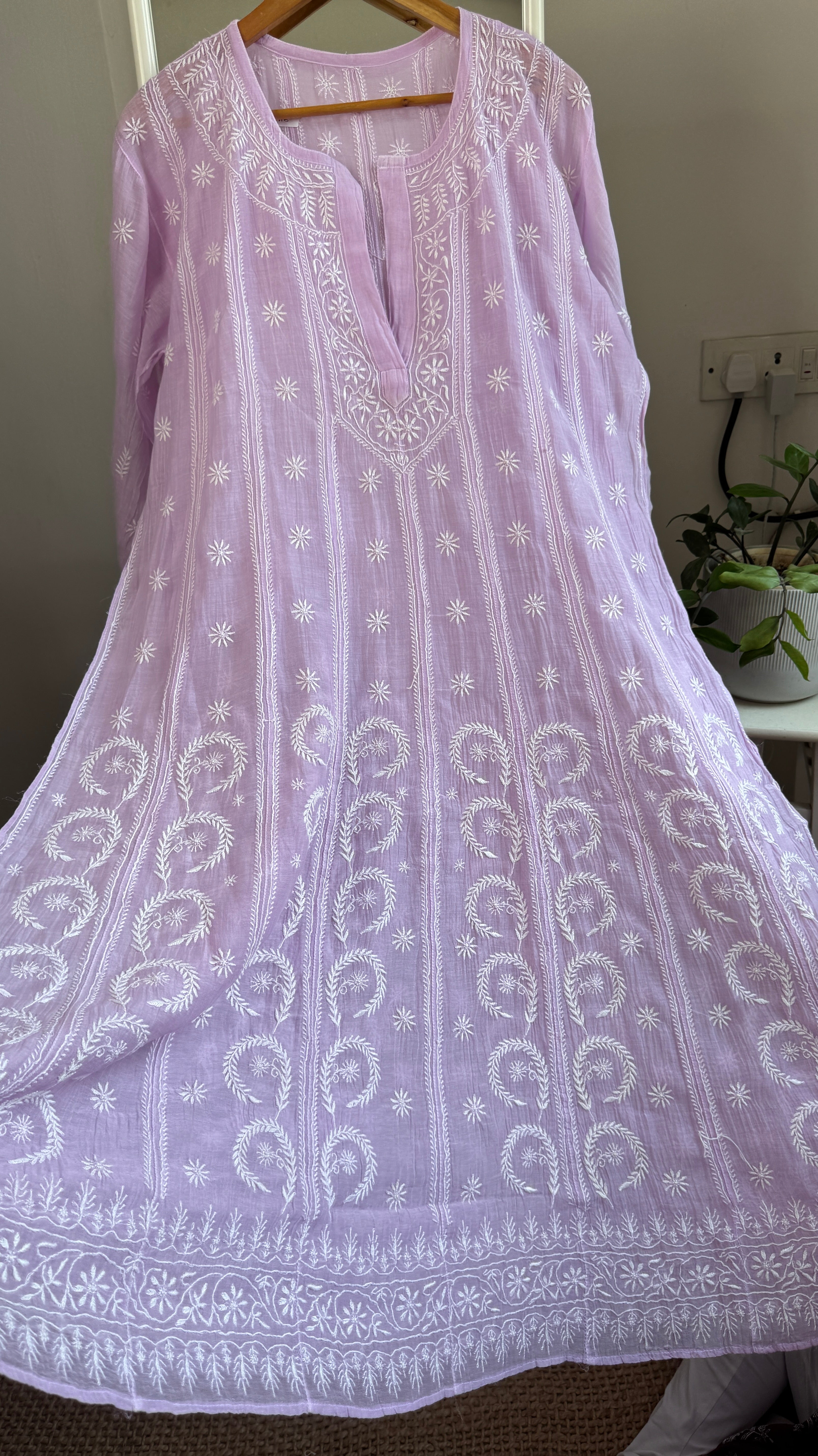 Mul Chanderi Semi-Stitched Anarkali - Lilac
