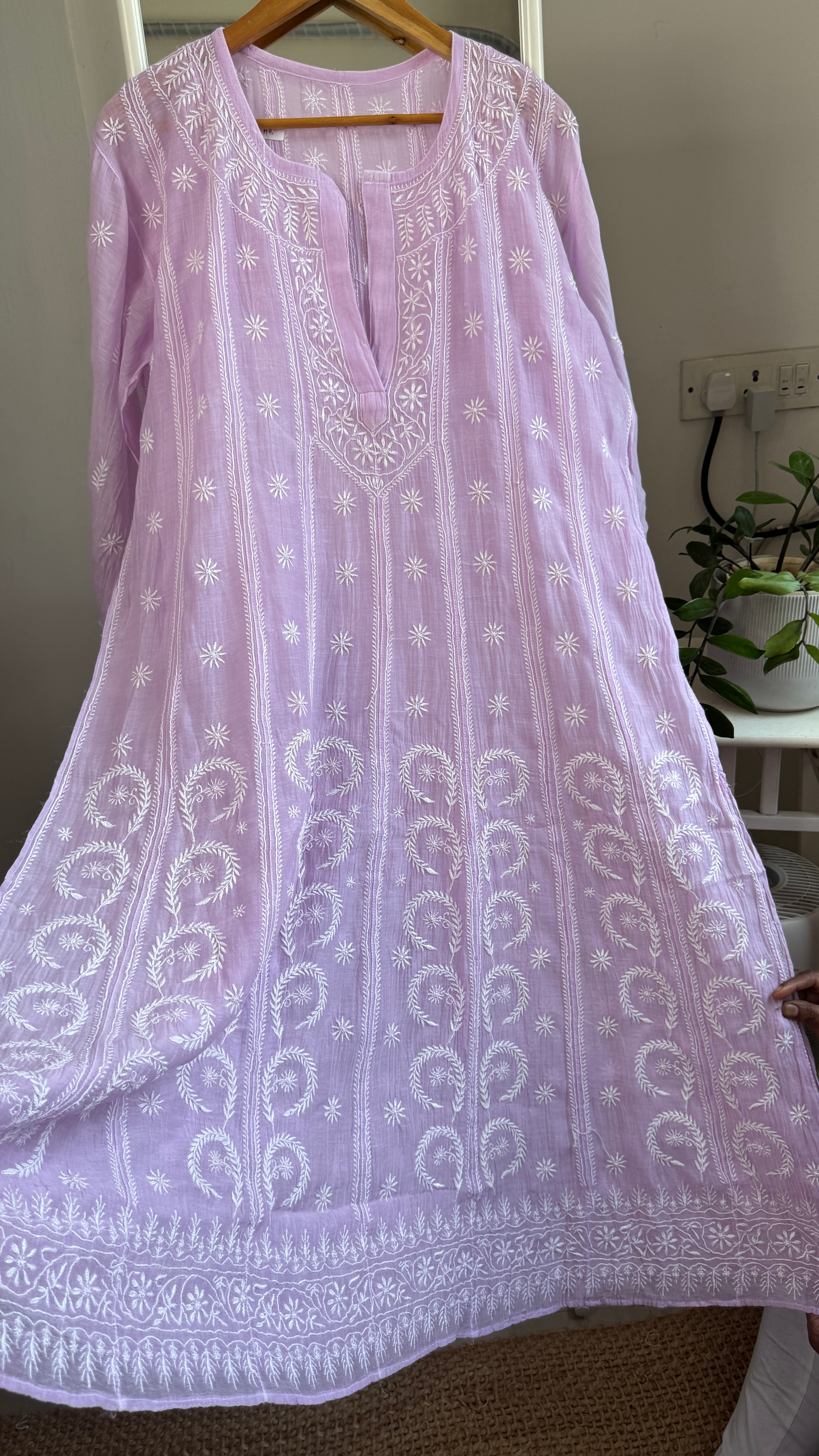 Mul Chanderi Semi-Stitched Anarkali - Lilac