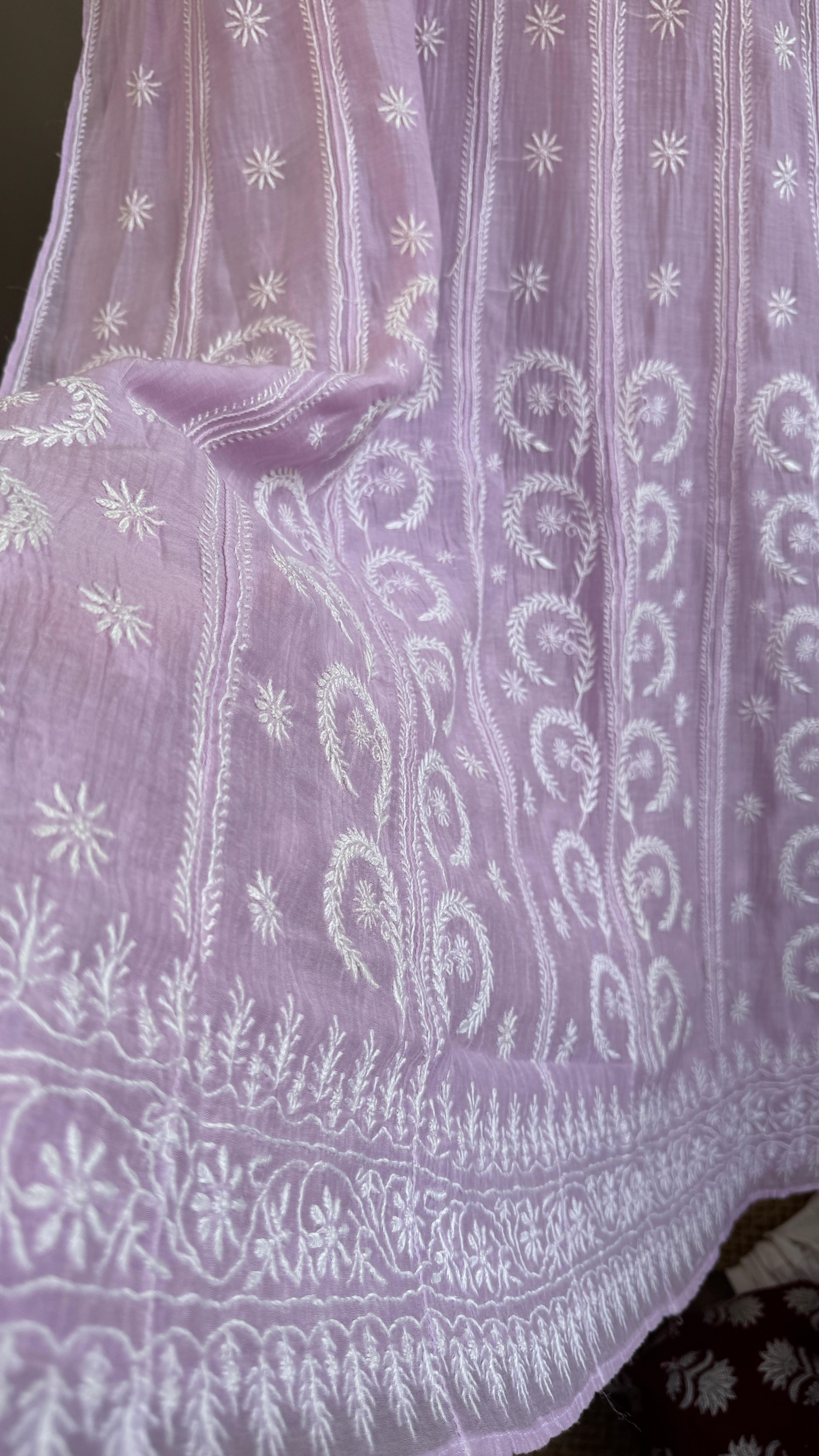 Mul Chanderi Semi-Stitched Anarkali - Lilac