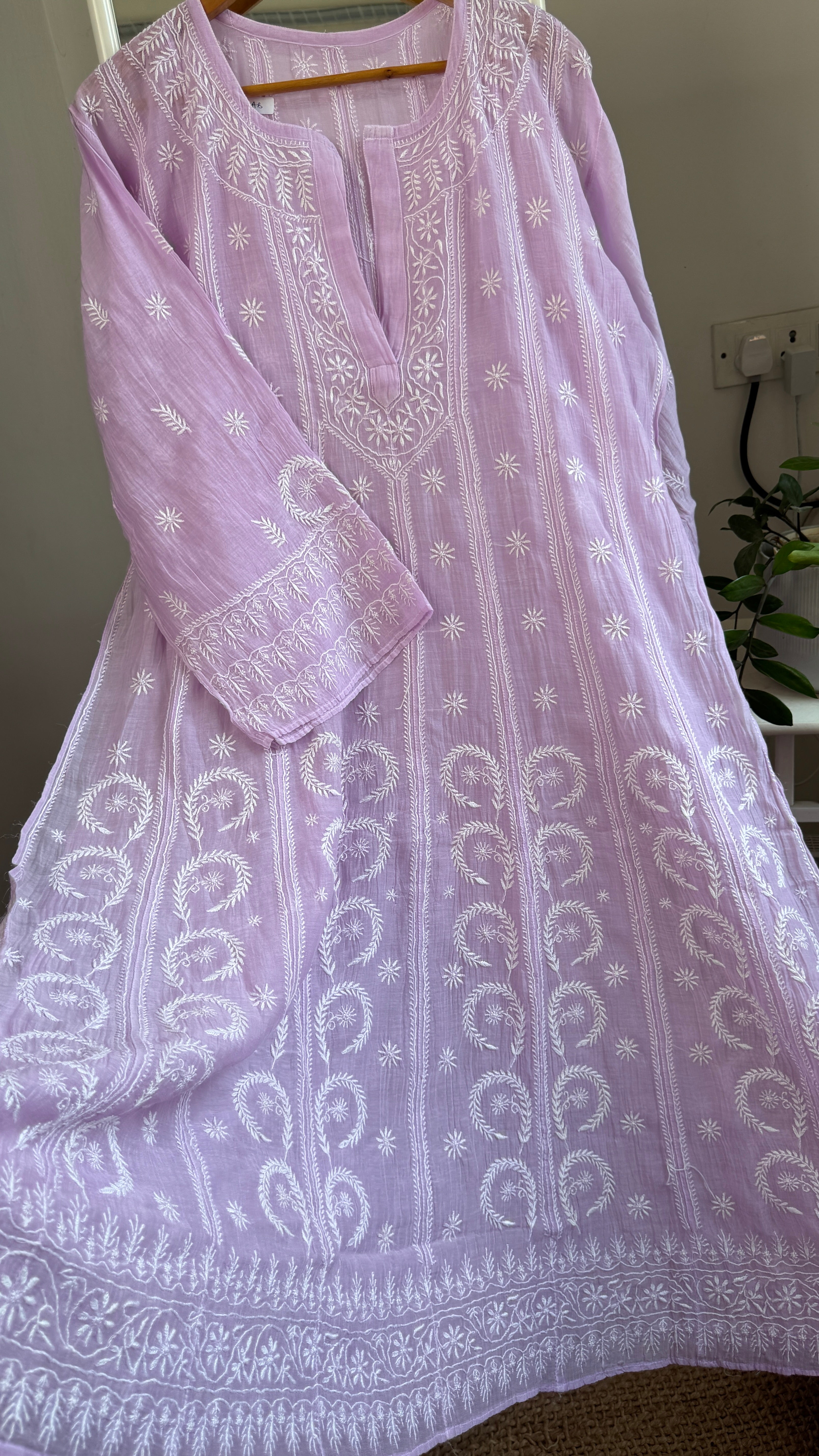 Mul Chanderi Semi-Stitched Anarkali - Lilac