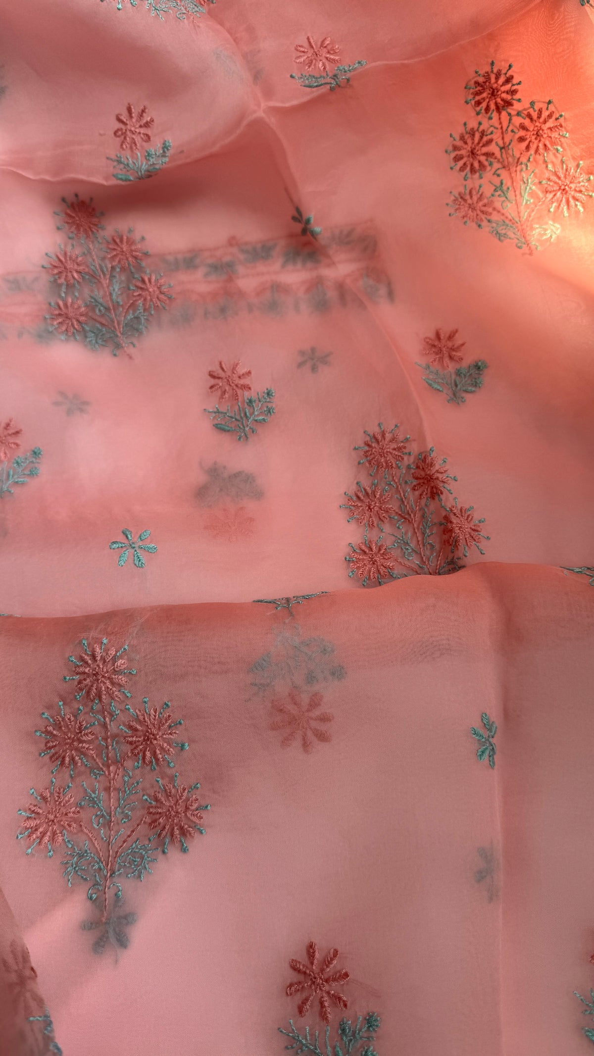 Pure Organza Lucknow Chikankari Unstitched Suit Set - pink