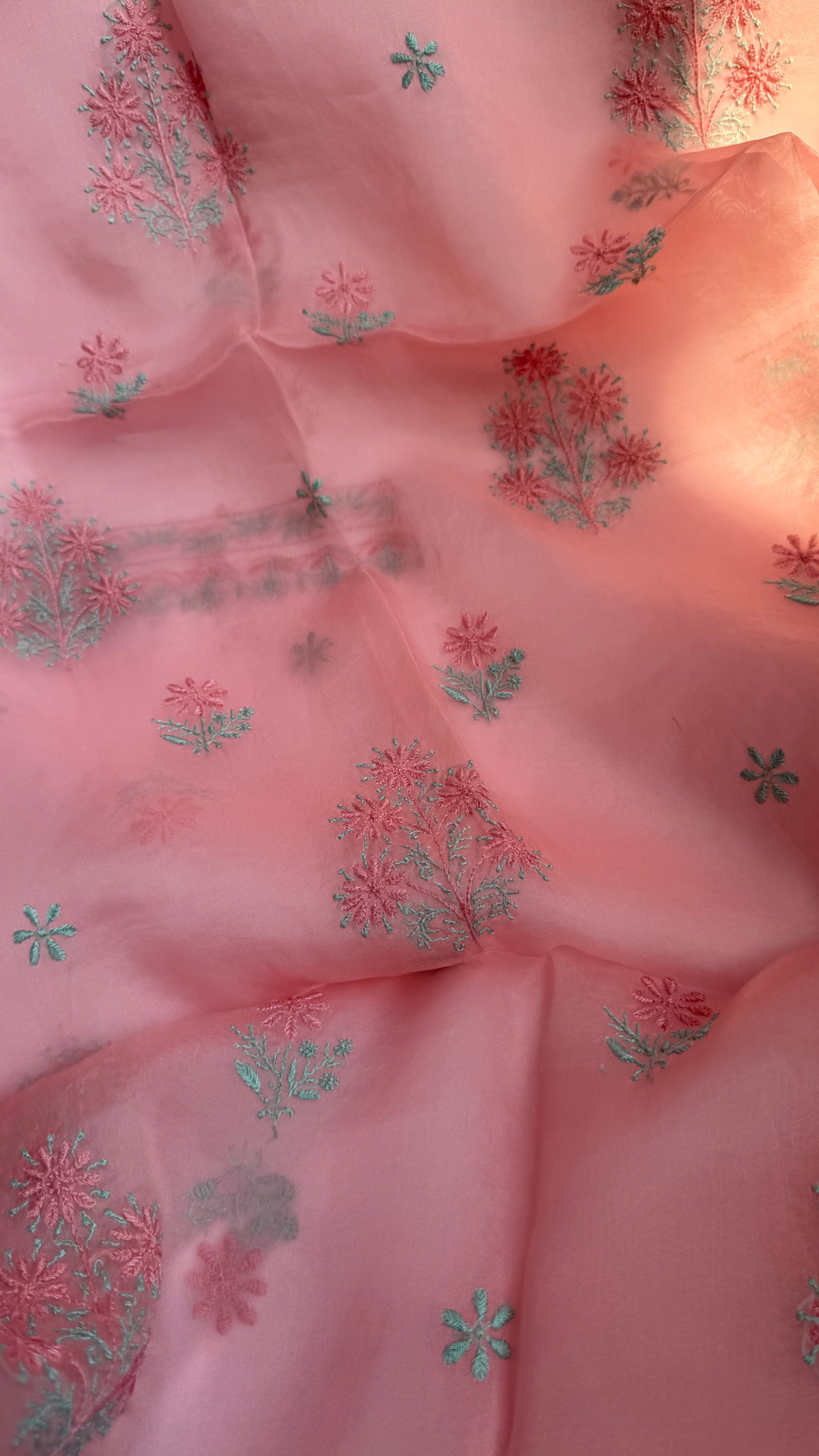 Pure Organza Lucknow Chikankari Unstitched Suit Set - pink