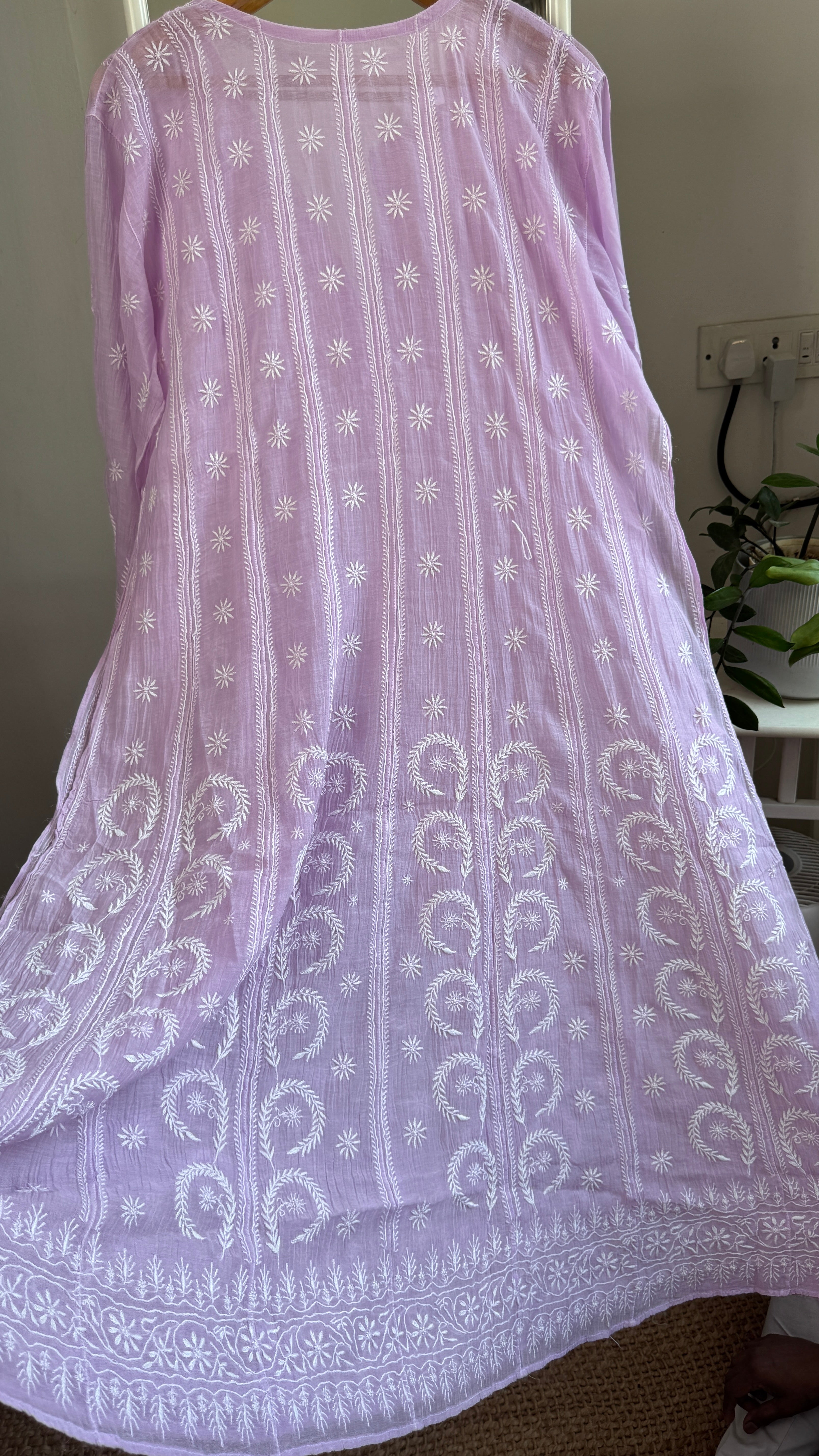 Mul Chanderi Semi-Stitched Anarkali - Lilac