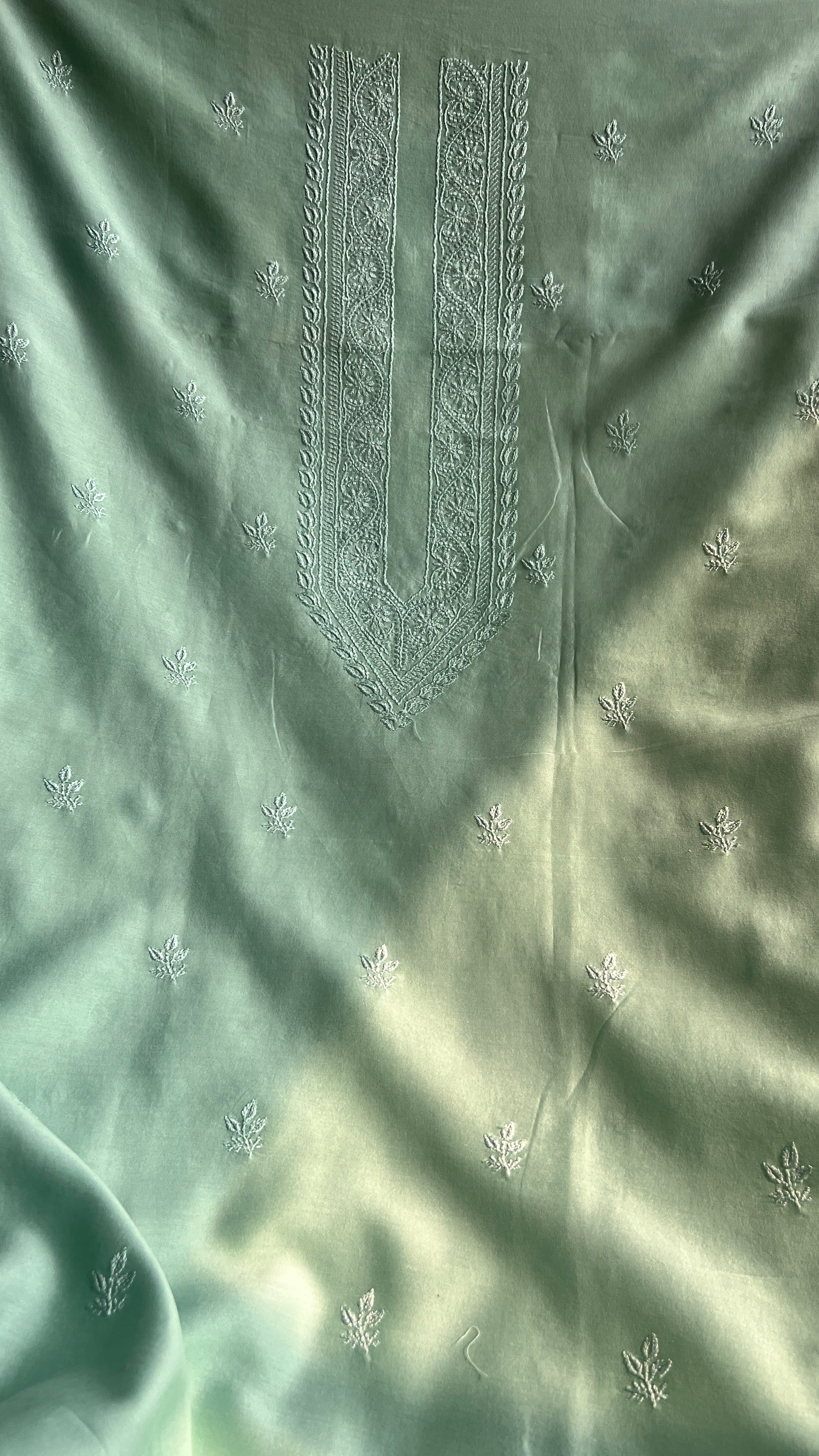 Chanderi Chikankari Kurta Length - Mens- Sea Green